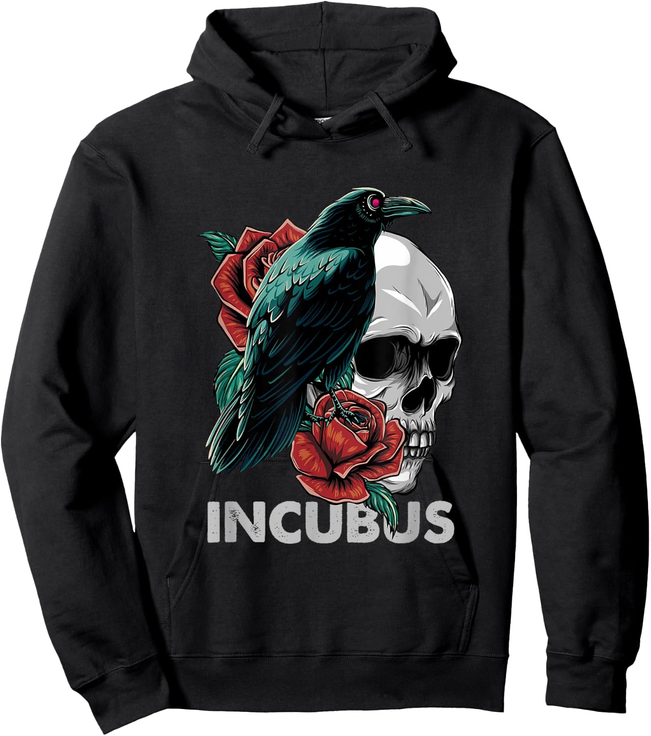 Halloween Graphic Incubus-Crow Left Skull Morning And Flower Hoodie - Hoodie | Black