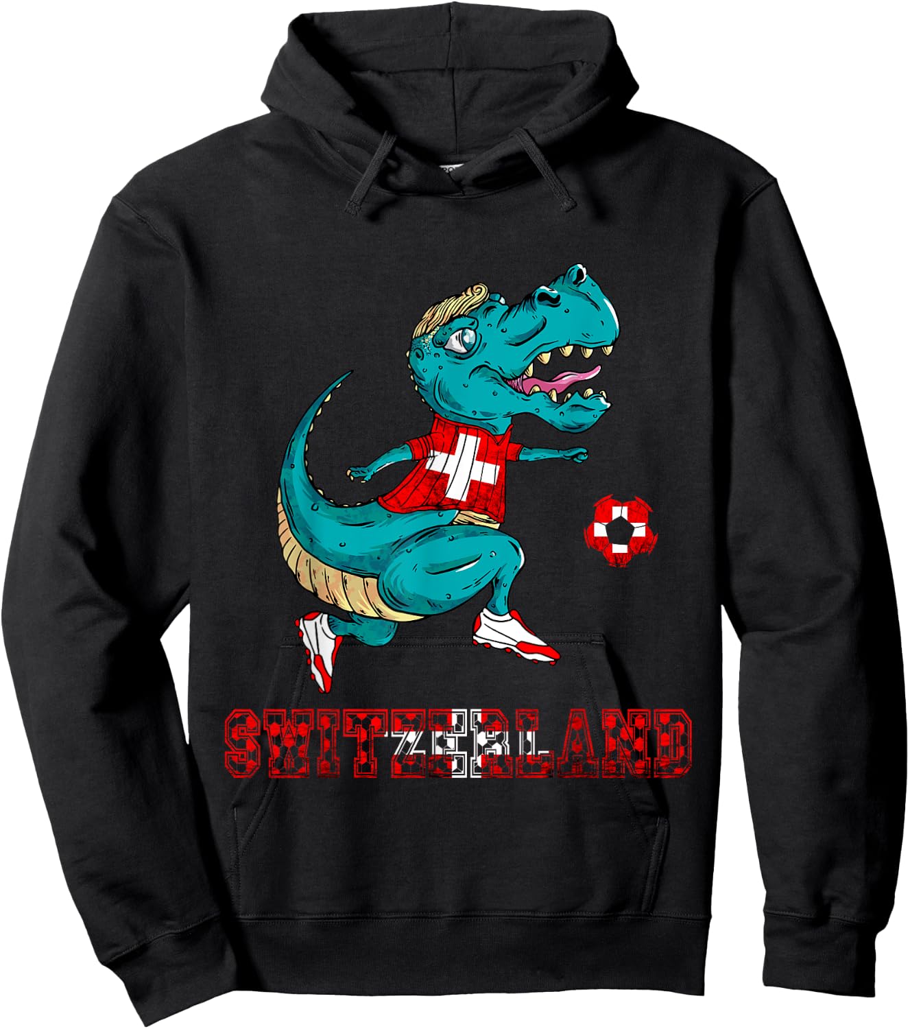 Switzerland Swiss Flag T-Rex Swiss Roots Swiss Football Team Hoodie - Hoodie | Black