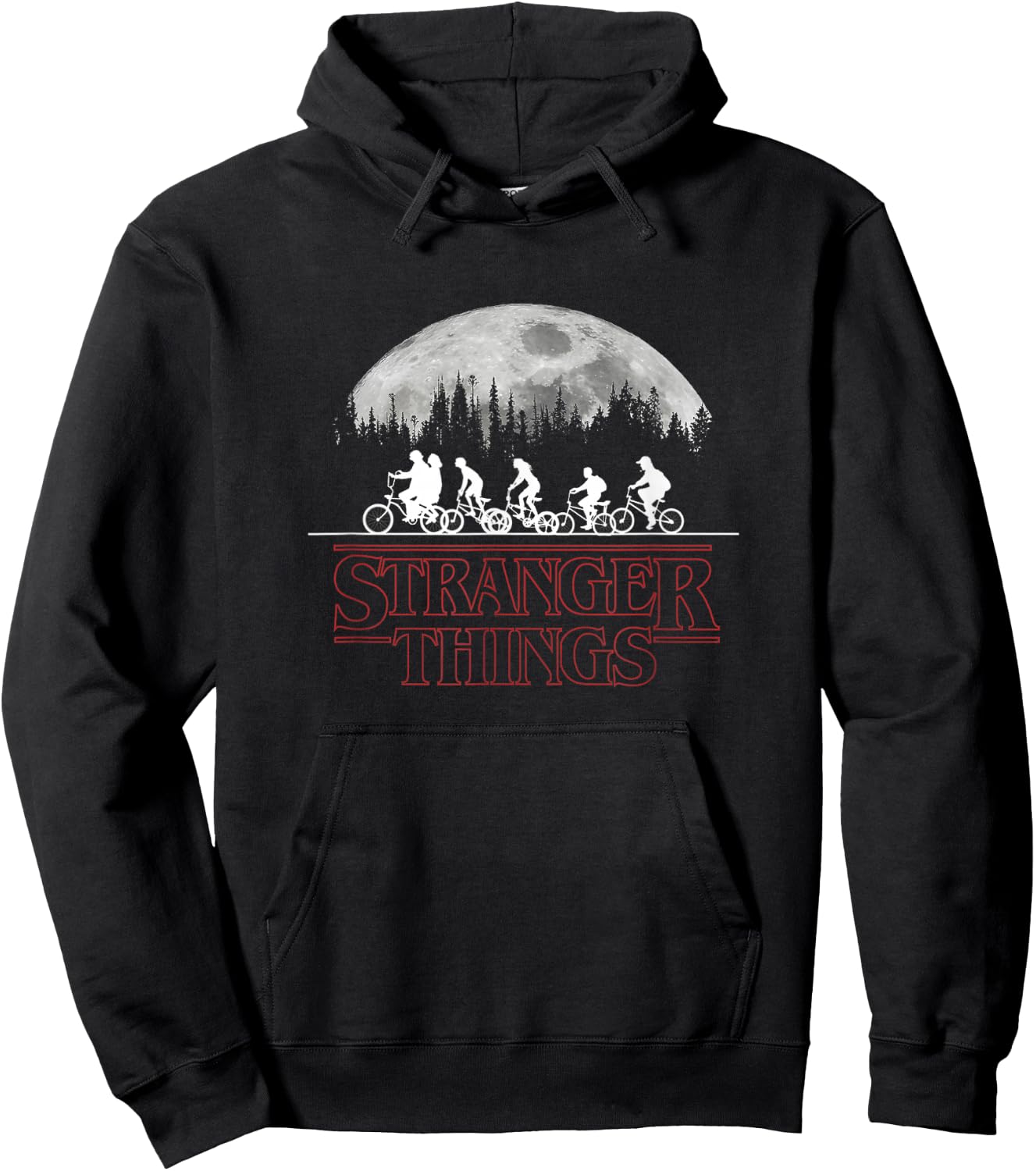 Stranger Things Kids Riding Bikes Under The Full Moon Hoodie - Hoodie | Black