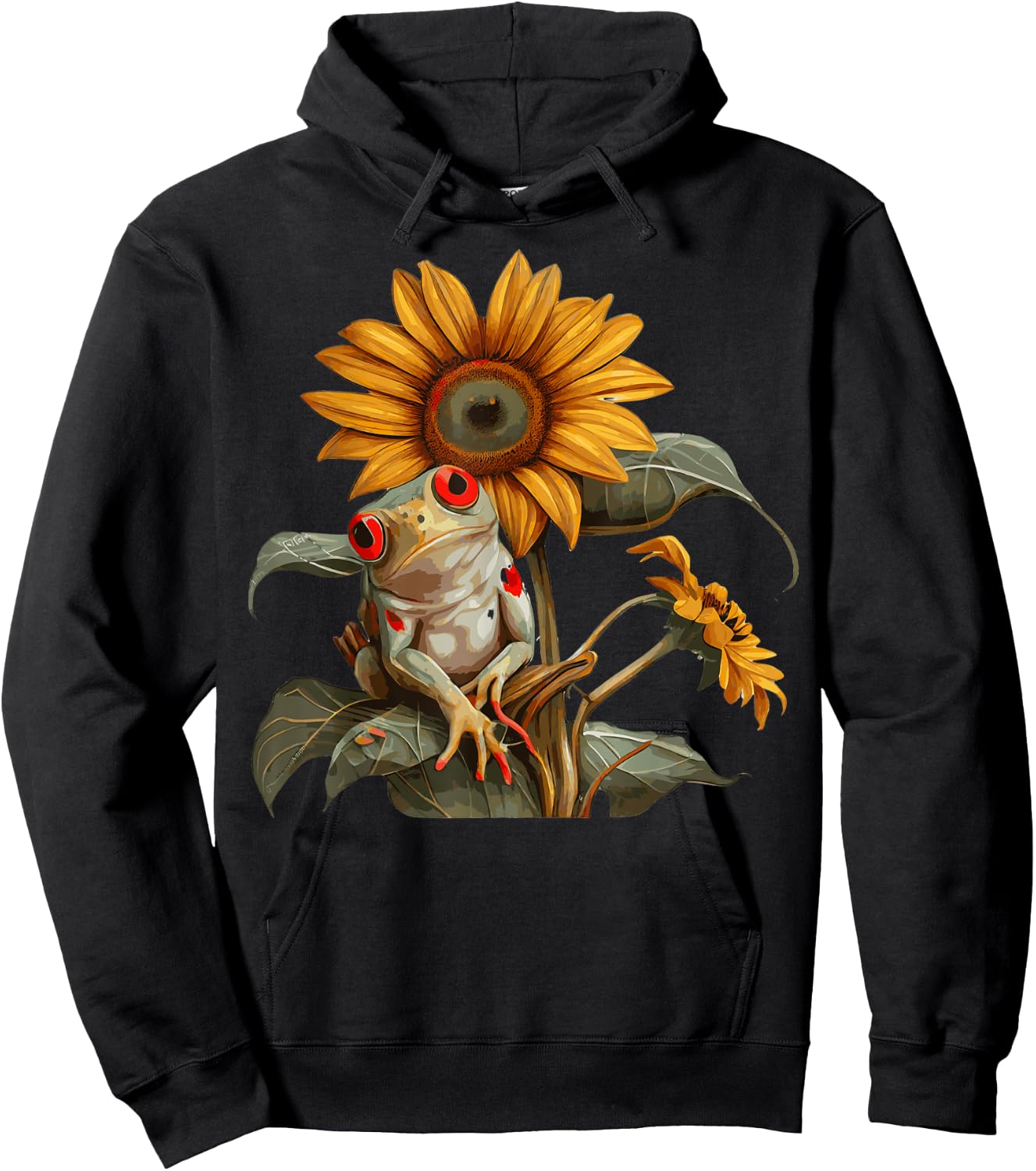Cute Sunflower Red Eyed Tree Frog Lover Amphibian Hoodie - Hoodie | Black