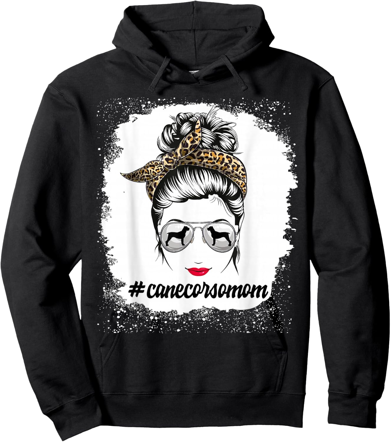 Cane Corso Dog Mom Bleached Messy Bun Leopard Women Hoodie - Hoodie | Black