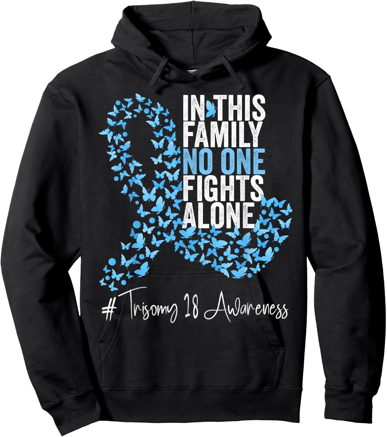 Trisomy 18 Awareness Month Light Blue Ribbon Butterflies Hoodie - Hoodie | Black