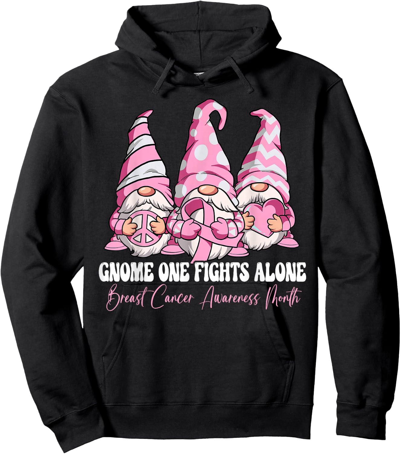 Gnome One Fights Alone Breast Cancer Awareness Month Hoodie - Hoodie | Black
