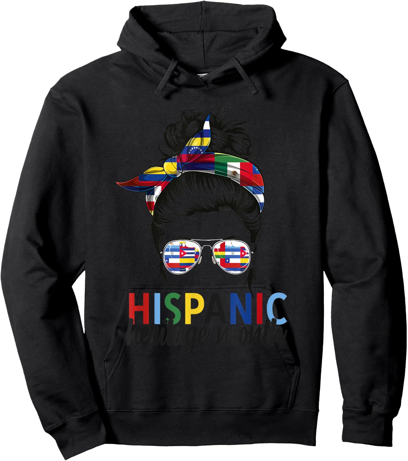 Hispanic Heritage Month all Countries Flags women messy bun Hoodie - Hoodie | Black