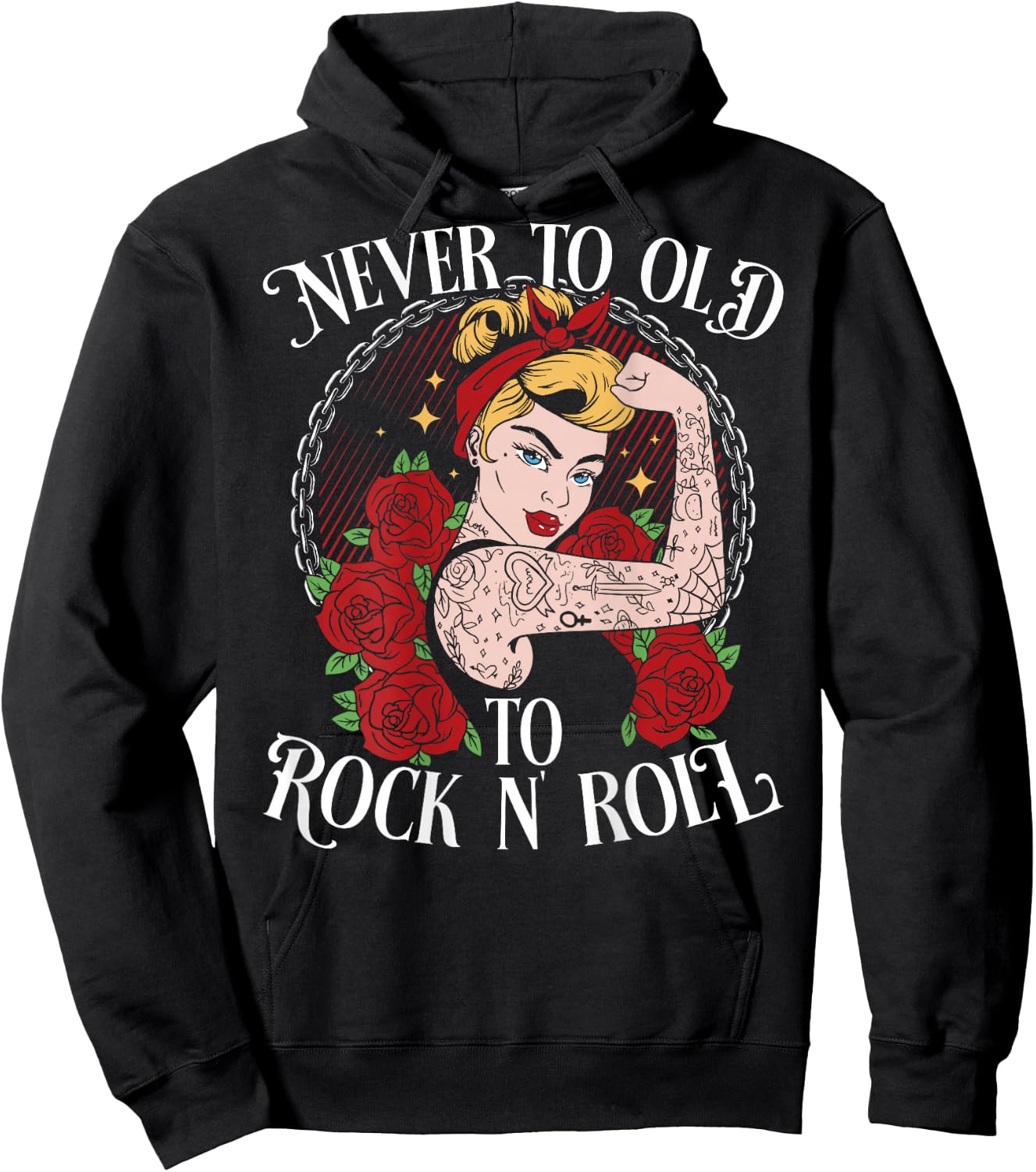 Never Too Old To Rock N'Roll | Rockabilly Hoodie - Hoodie | Black