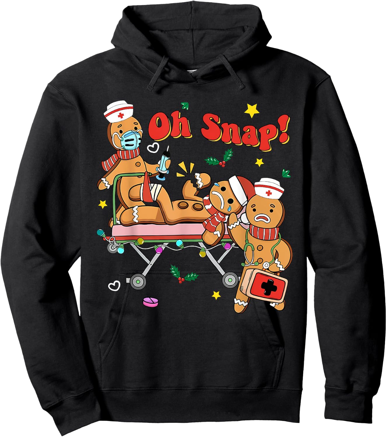 Oh Snap Gingerbread Nurse Christmas Xmas Groovy Retro Funny Hoodie - Hoodie | Black