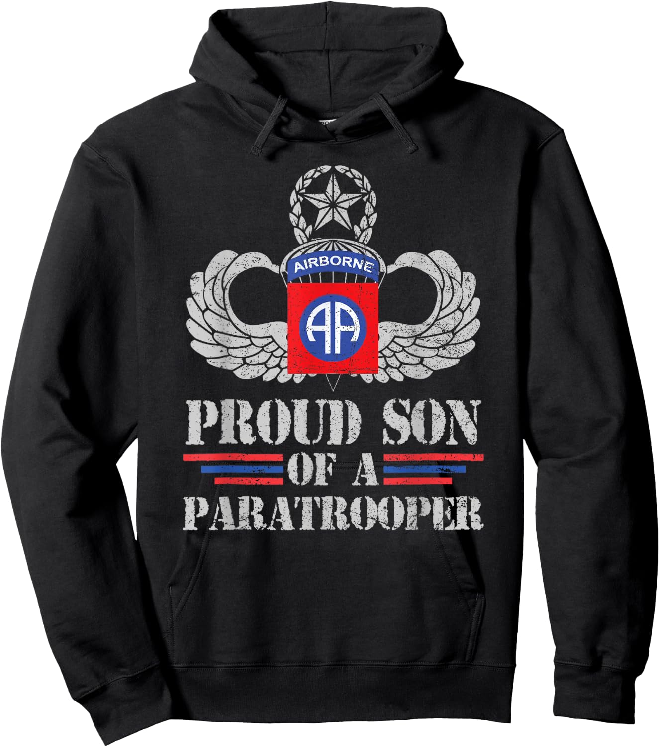 Proud Son Of 82nd Airborne Division Veteran Paratrooper Hoodie - Hoodie | Black
