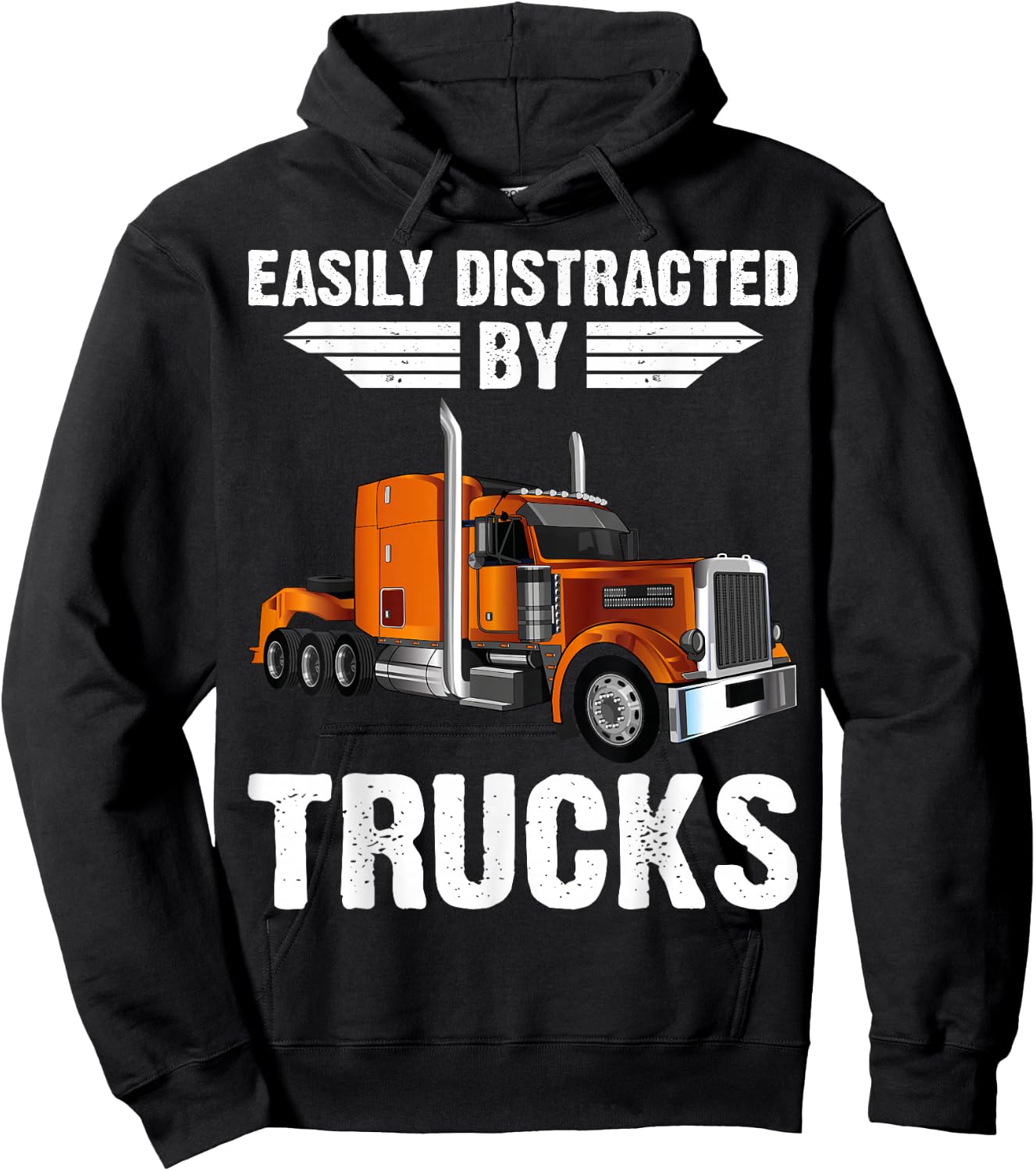 Easily Distracted By Trucks Semi Truck Trucker Dad Hoodie - Hoodie | Black