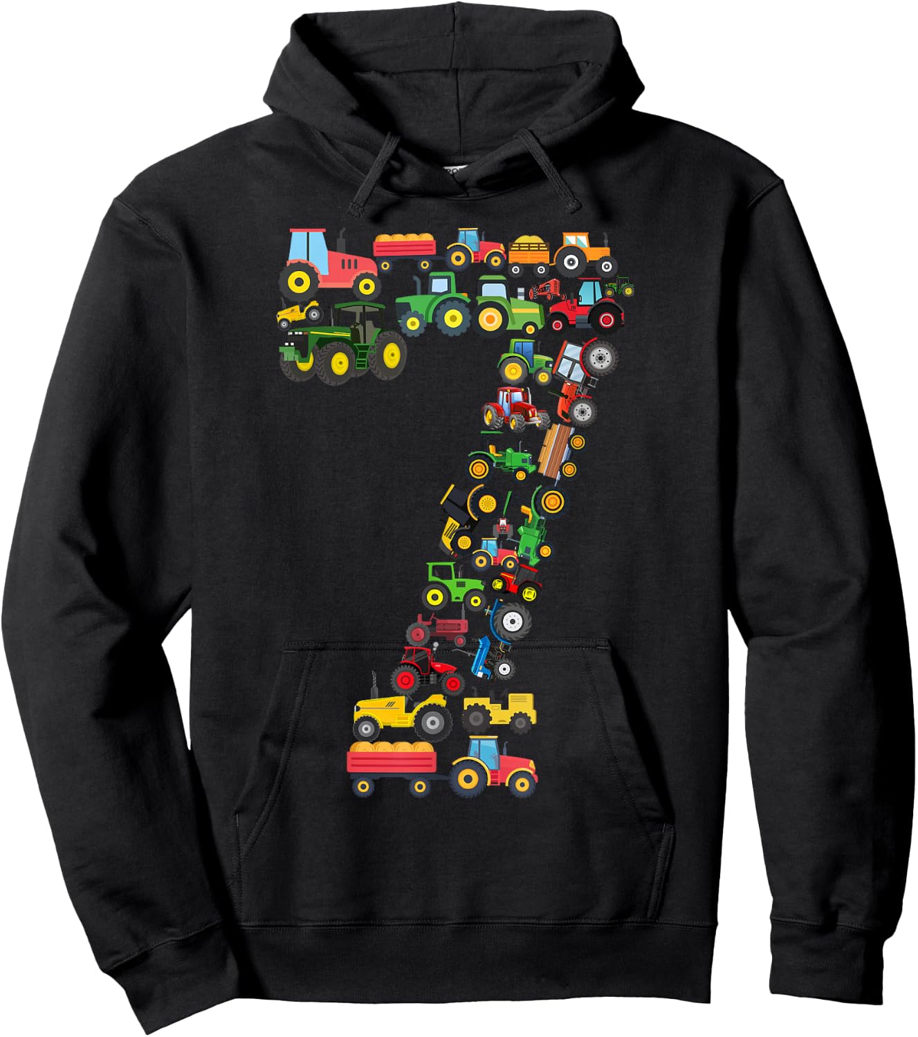 Fun Kids 7th Birthday Farm Tractor 7 Years Old Birthday Hoodie - Hoodie | Black