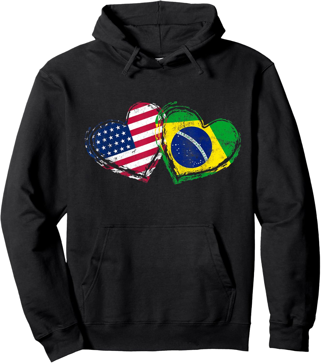 Brazil American Flag Heart Brazilian American Love Hoodie - Hoodie | Black