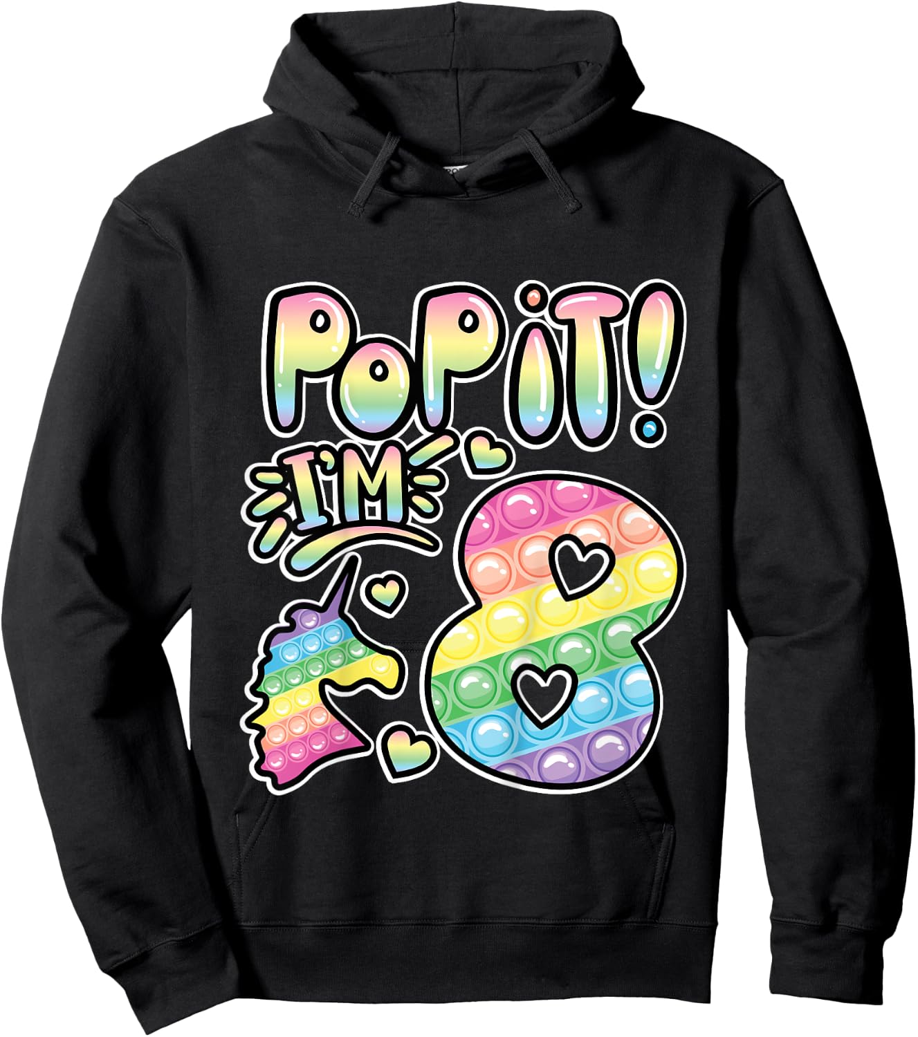 Pop It 8th Birthday Girls Boys 8 Years Old Fidget Hoodie - Hoodie | Black