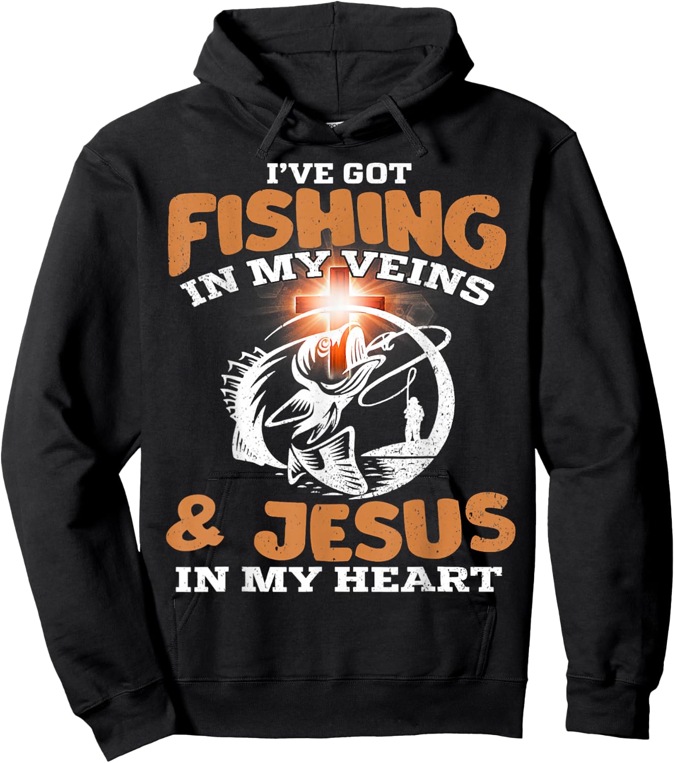 I've Got Fishing in My Veins and Jesus in My Heart Fisherman Hoodie - Hoodie | Black