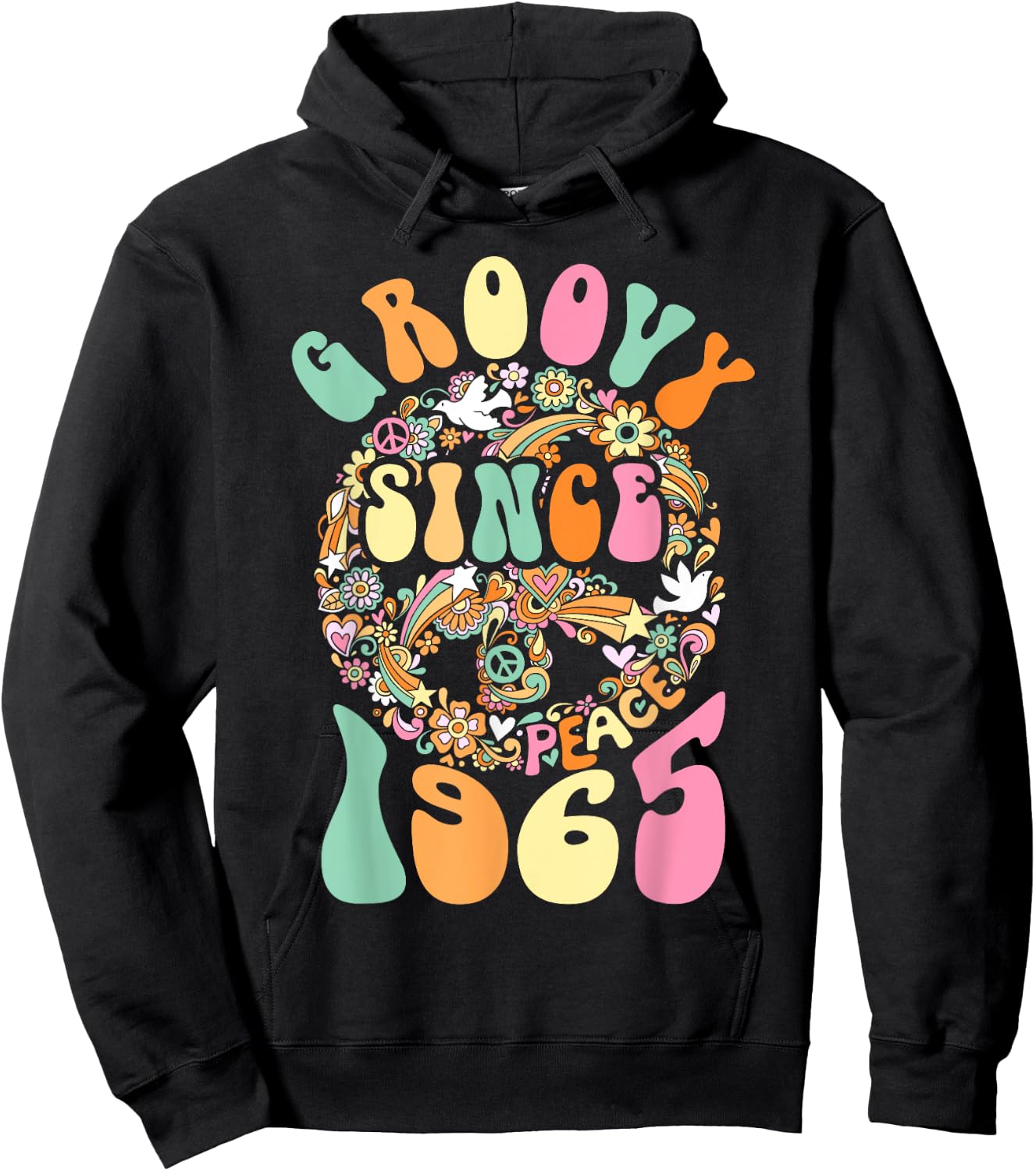 Groovy Since 1965 Peace For Vintage Birthday Party 60s 70s Hoodie - Hoodie | Black