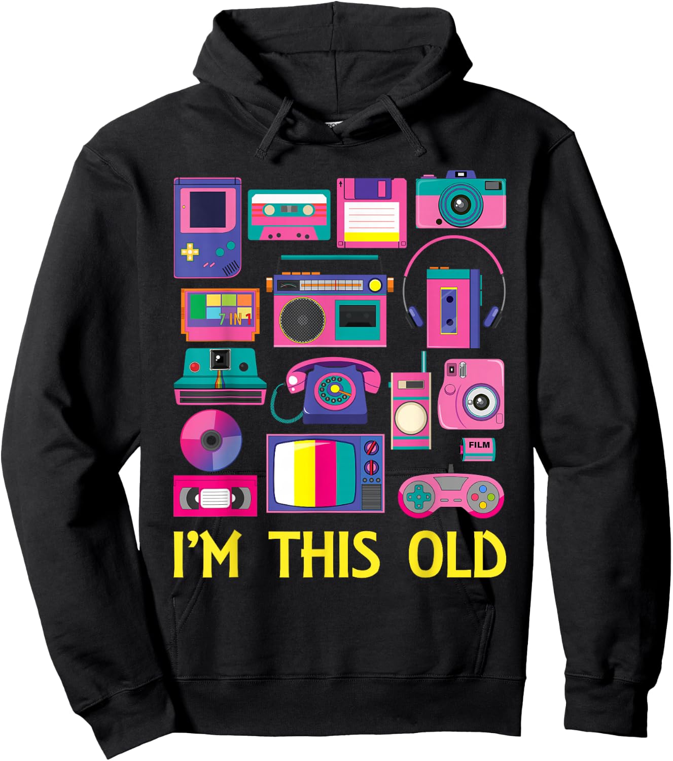 I'm This Old Technology Vintage 90s Tech Gadgets Hoodie - Hoodie | Black