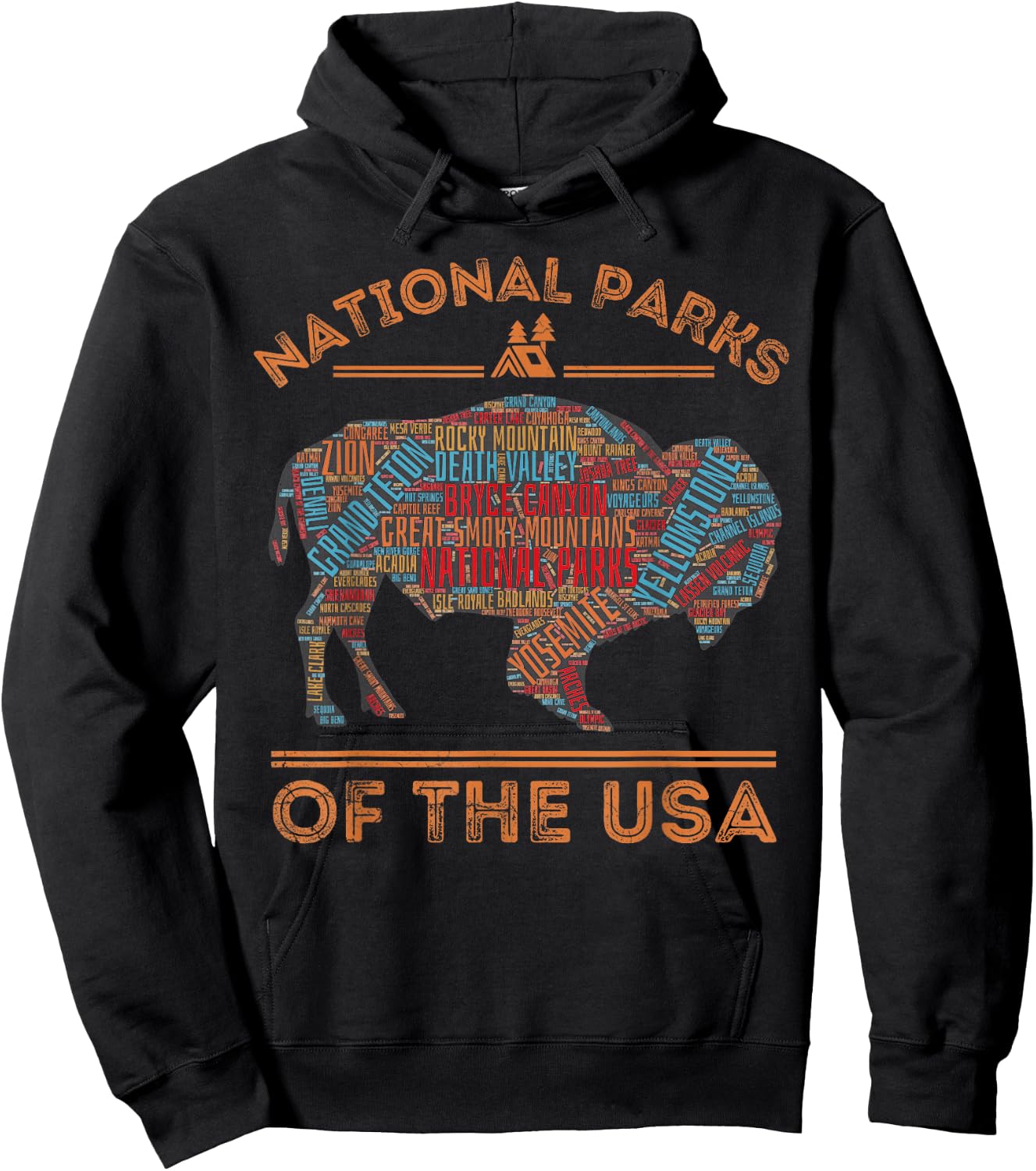 National Parks USA Buffalo Travel Outdoors Hiking Vintage Hoodie - Hoodie | Black