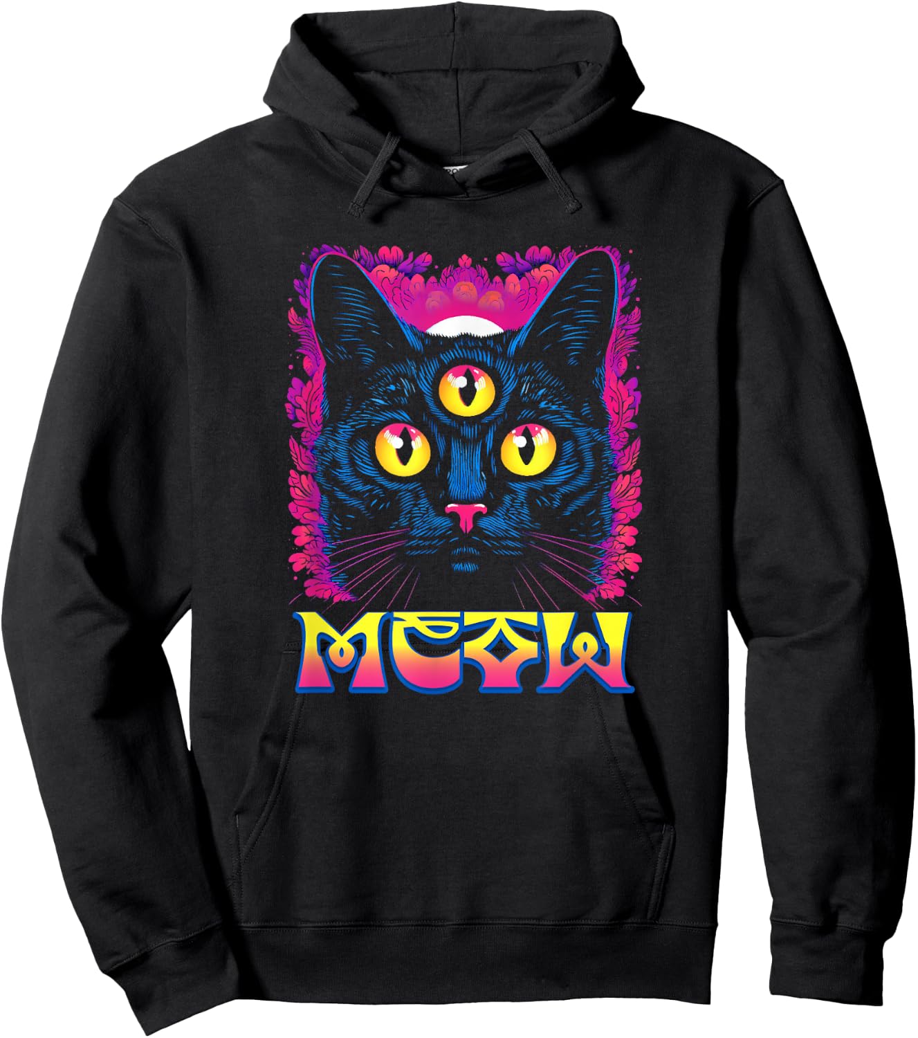 Rainbow Witch Cat With All Seeing 3rd Eye Hoodie - Hoodie | Black