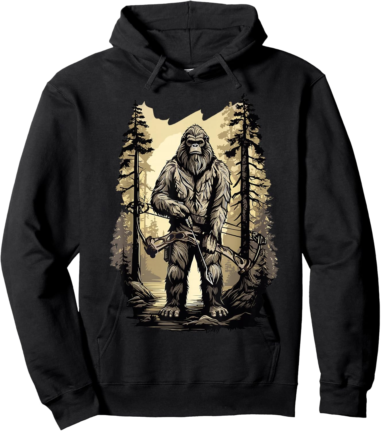 Bow Hunting Bigfoot, Funny Bow Hunting Sasquatch , Black, -Adults, Small, Short Sleeve, Classic Fit, Cotton, Polyester Hoodie - Hoodie | Black