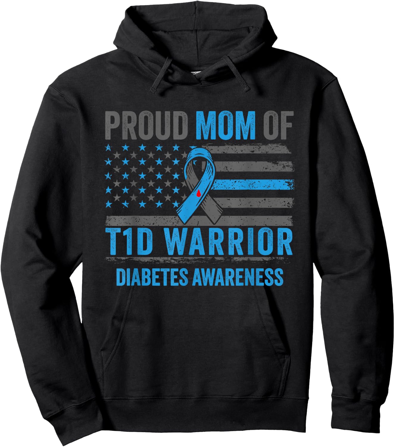 Type 1 Diabetes Awareness T1D Mom of Warrior Type 1 Diabetic Hoodie - Hoodie | Black