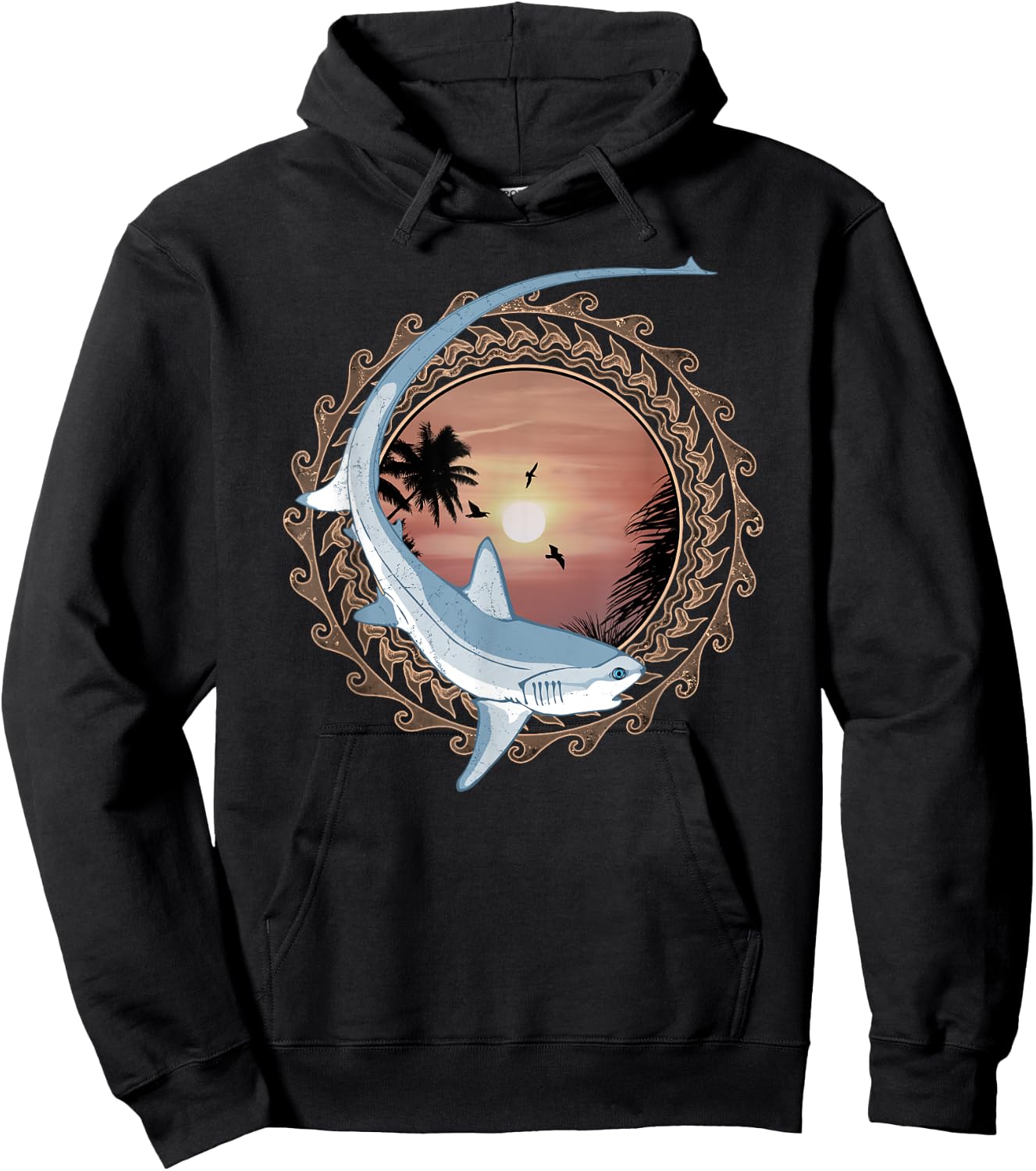 Thresher Shark Polynesian Design Hoodie - Hoodie | Black
