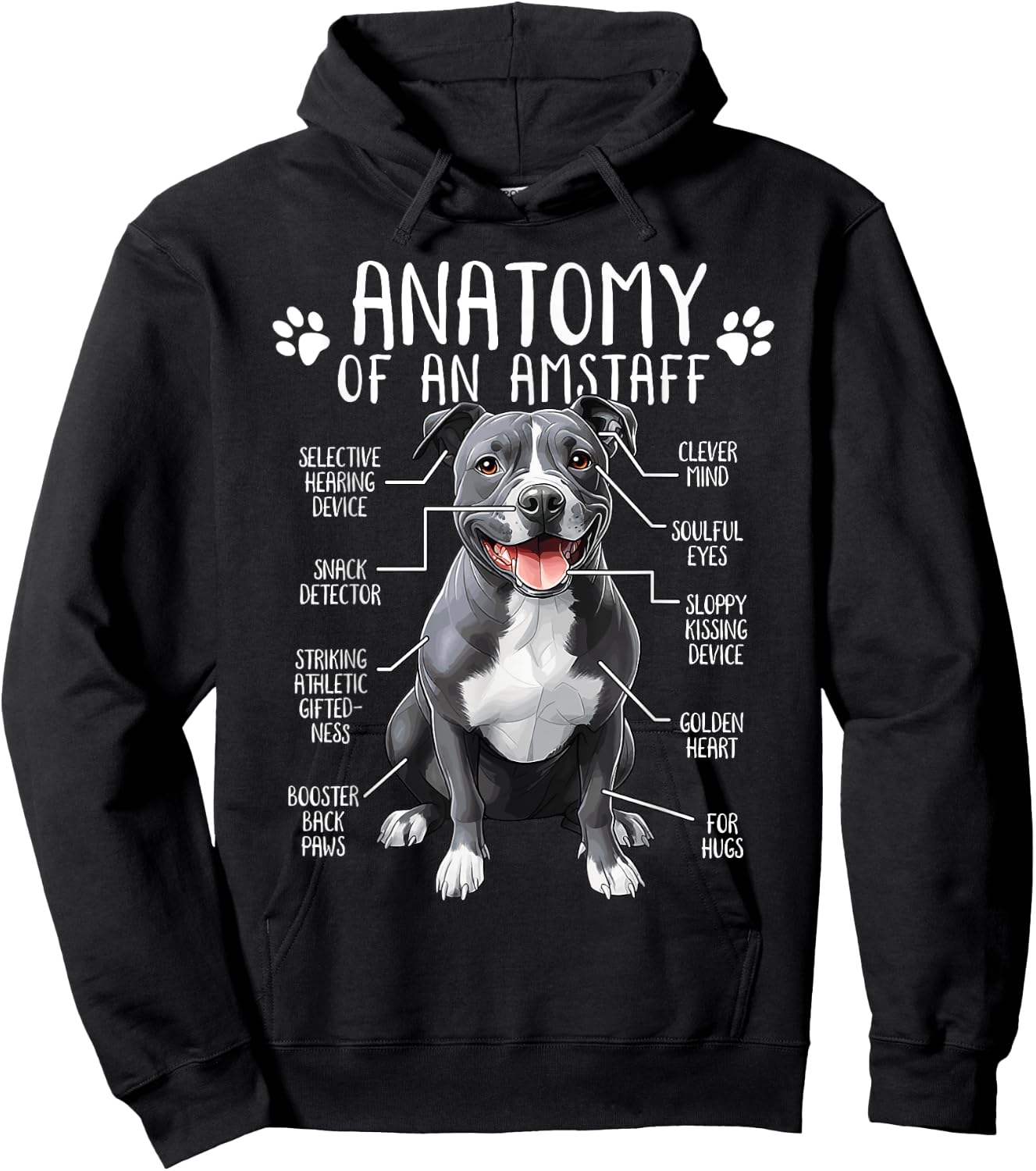 Funny American Staffordshire Terrier Clothing Amstaff Dog Anatomy - Adults Kids, Black, Small, Short Sleeve Hoodie - Hoodie | Black