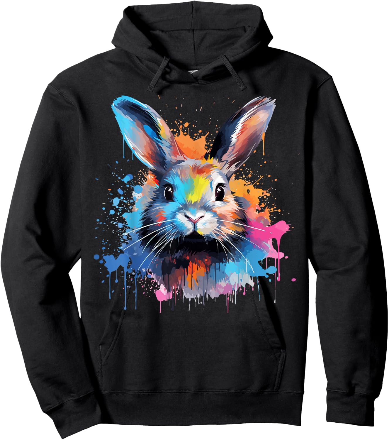 Colorful Cute Netherland Dwarf Rabbit Lover Splash Art Hoodie - Hoodie | Black