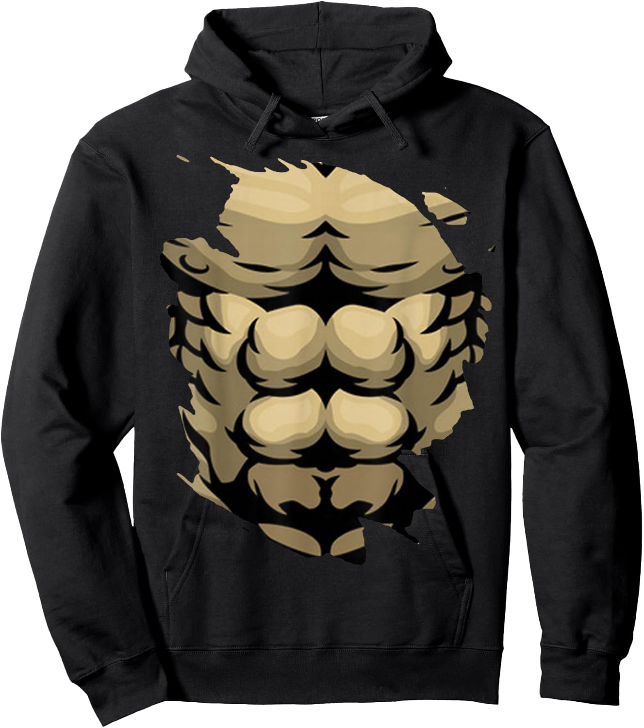 Fake Abs Body Muscle Six Pack Fitness Model Funny Party Torn Hoodie - Hoodie | Black