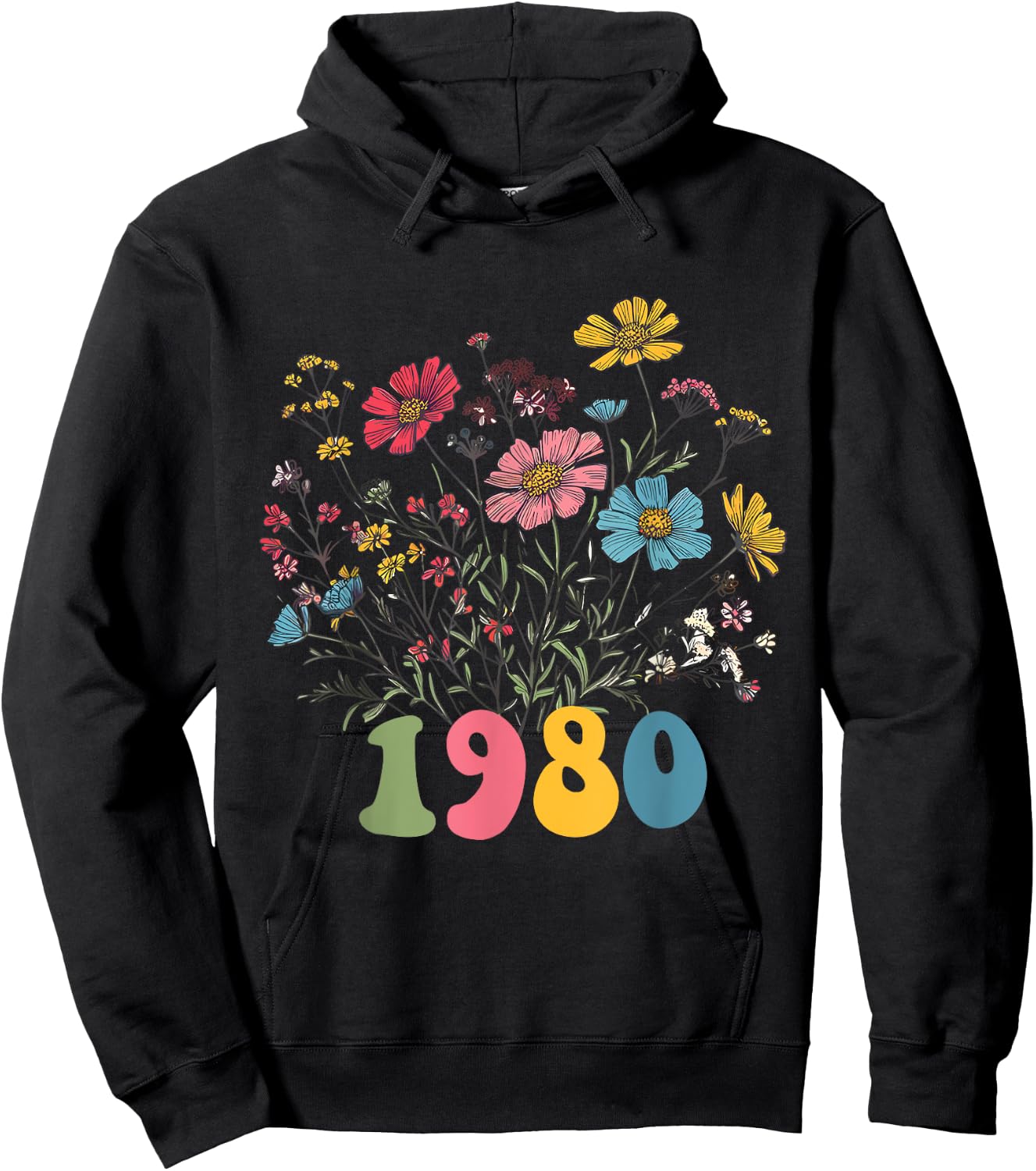 Wildflower Born 1980 45th Birthday 1980 birthday Hoodie - Hoodie | Black
