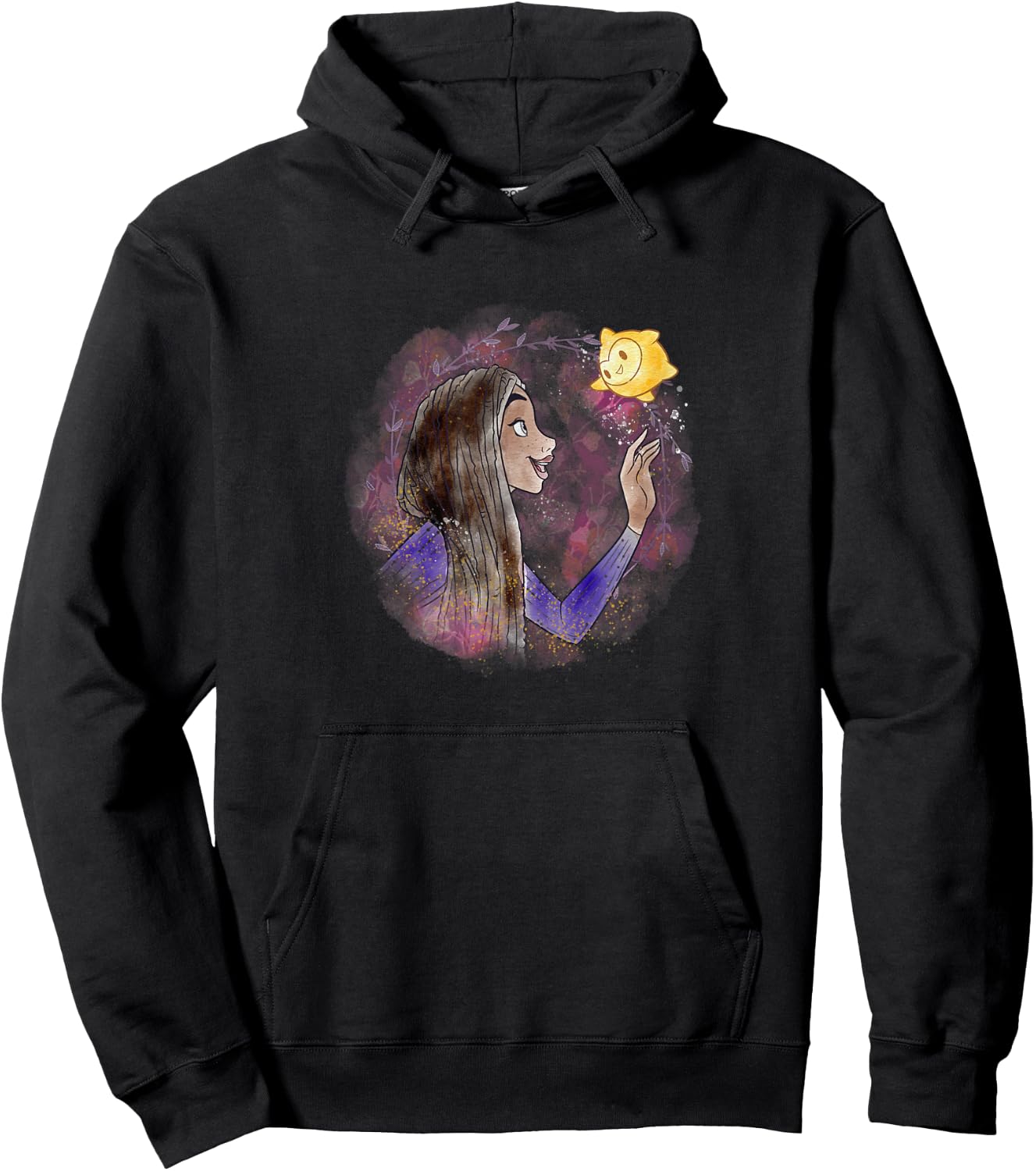 Disney Wish Asha & Star Watercolor Vignette Portrait Hoodie - Hoodie | Black