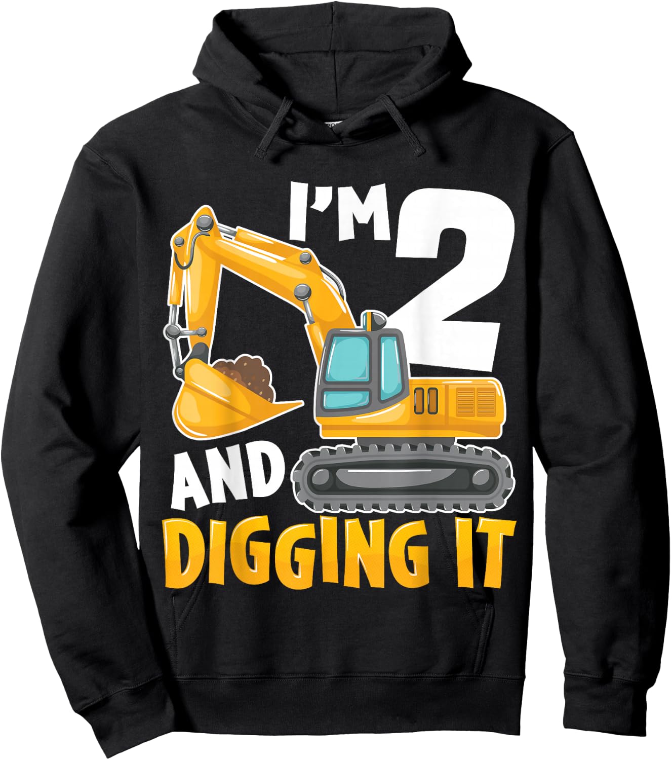 I'm Two 2 Year Old 2nd Birthday Boy Excavator Construction Hoodie - Hoodie | Black