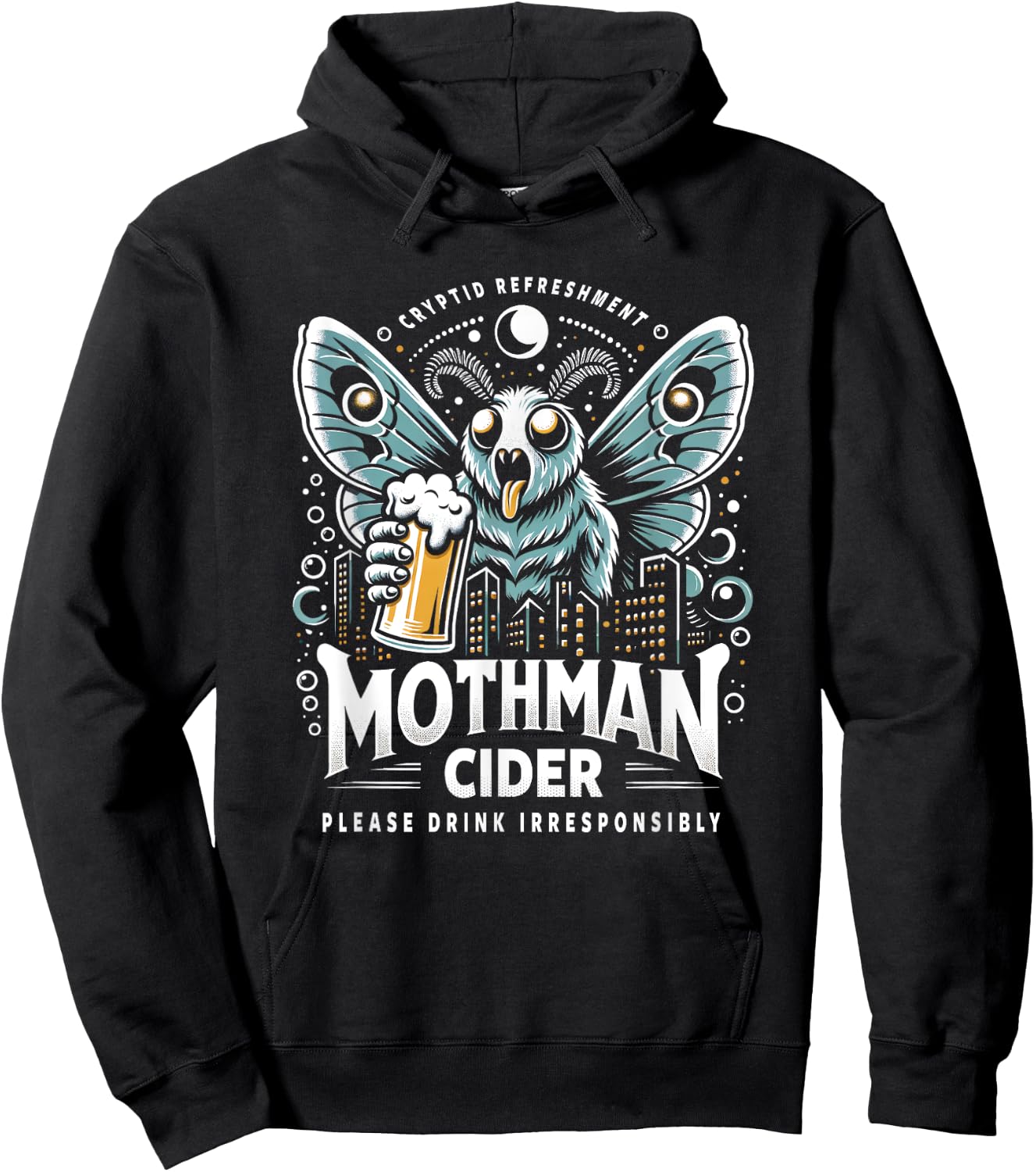 Funny Cryptid Beer Brand Parody Mothman Cider Hoodie - Hoodie | Black