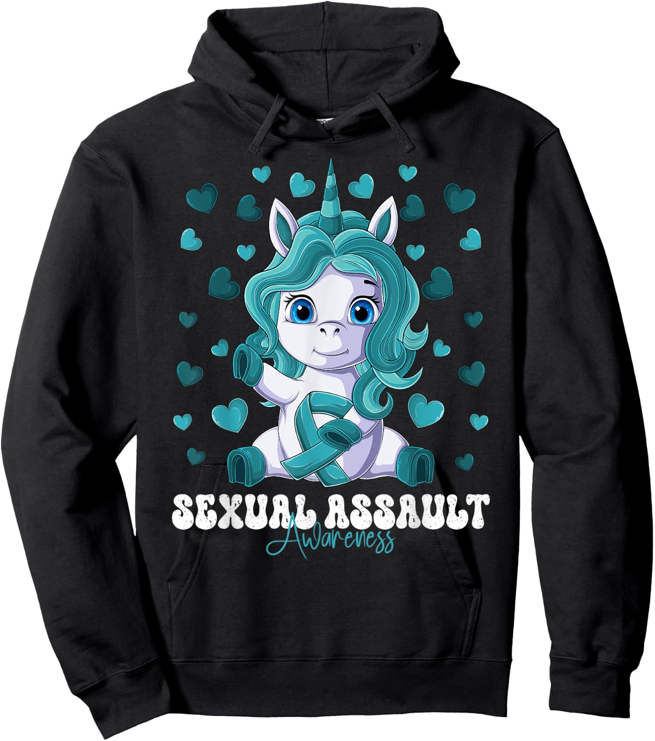Sexual Assault Awareness Month Teal Ribbon Unicorn Hoodie - Hoodie | Black