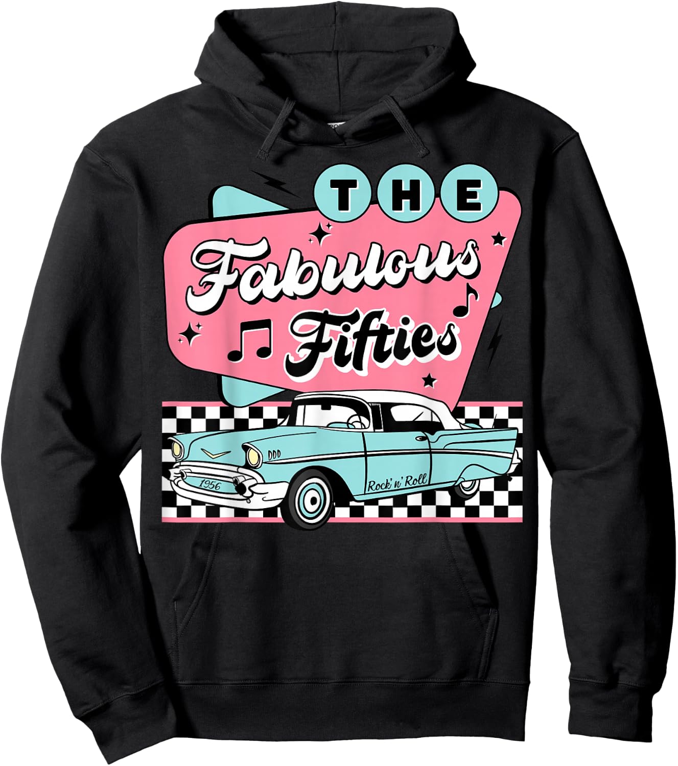 The Fifties 1950s Car Music Checkerboard Rockabilly Sock Hop Hoodie - Hoodie | Black