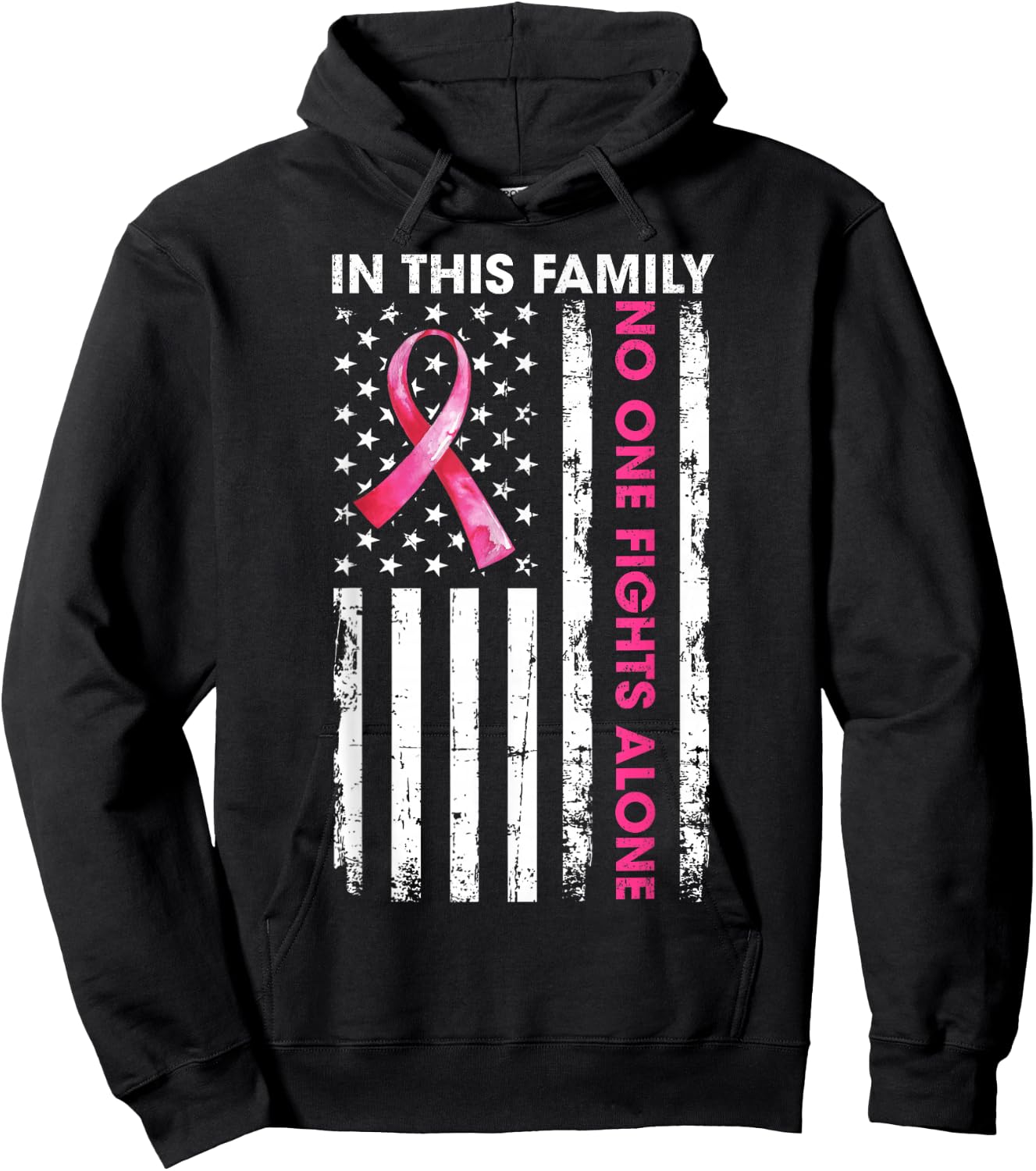 in This Family No One Fight Alone Breast Cancer Awareness Hoodie - Hoodie | Black