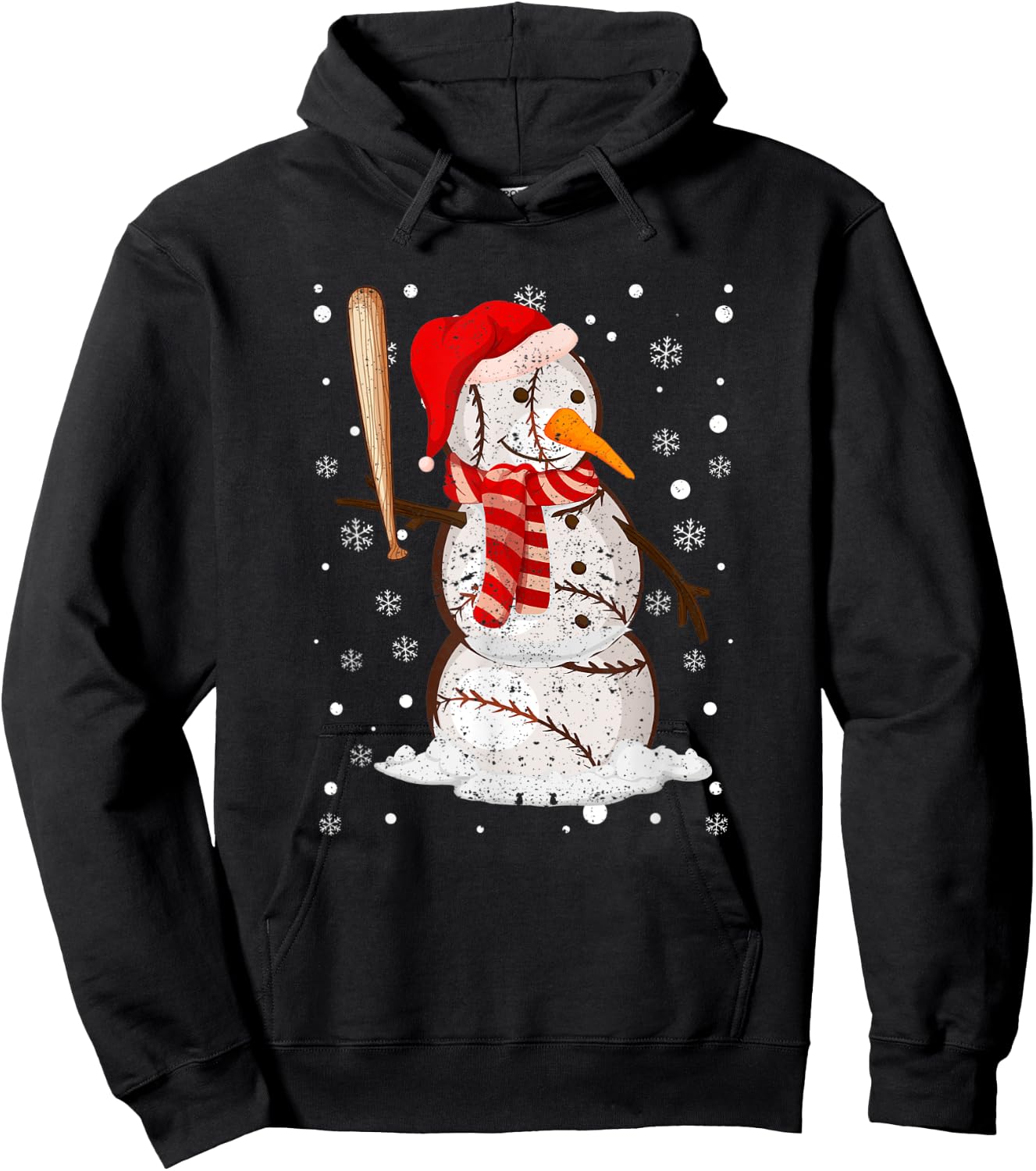 Baseball Player Snowman Balls Snow Christmas Pajama Xmas PJ Hoodie - Hoodie | Black