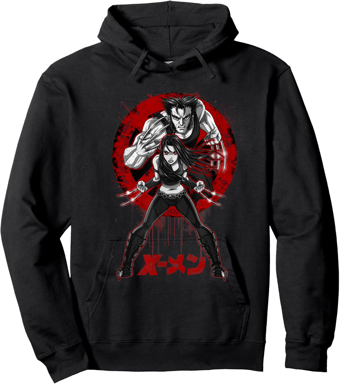 Marvel X-Men X-23 & Wolverine Manga Style Kanji Poster Hoodie - Hoodie | Black