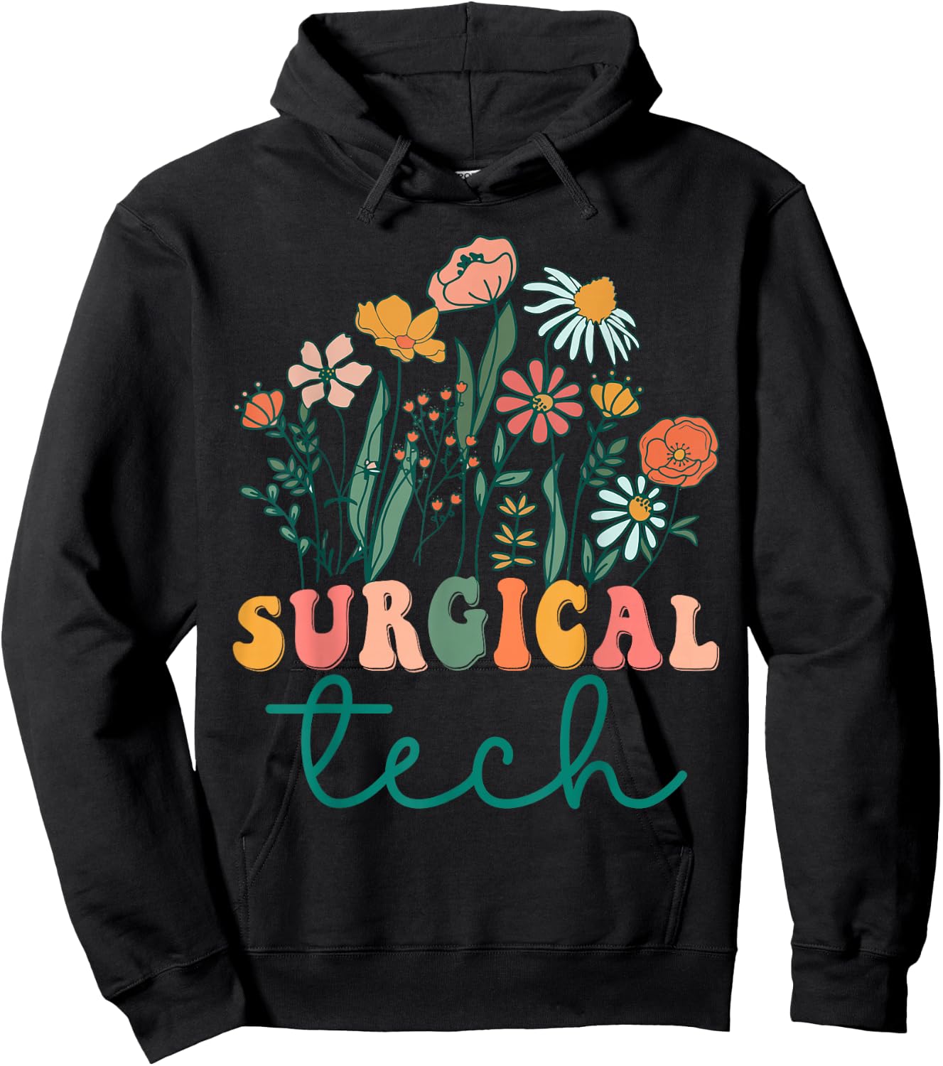 Groovy Wildflower Surgical Tech Hoodie - Hoodie | Black