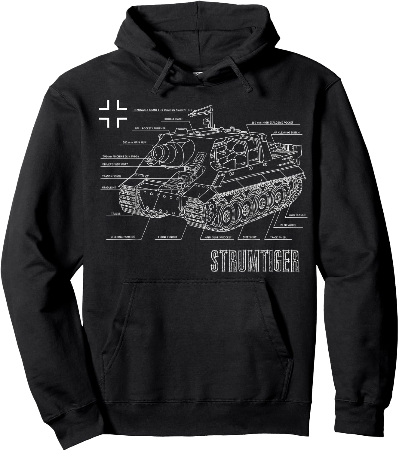 World War 2 German Tank Storm Tiger Blueprint Hoodie - Hoodie | Black