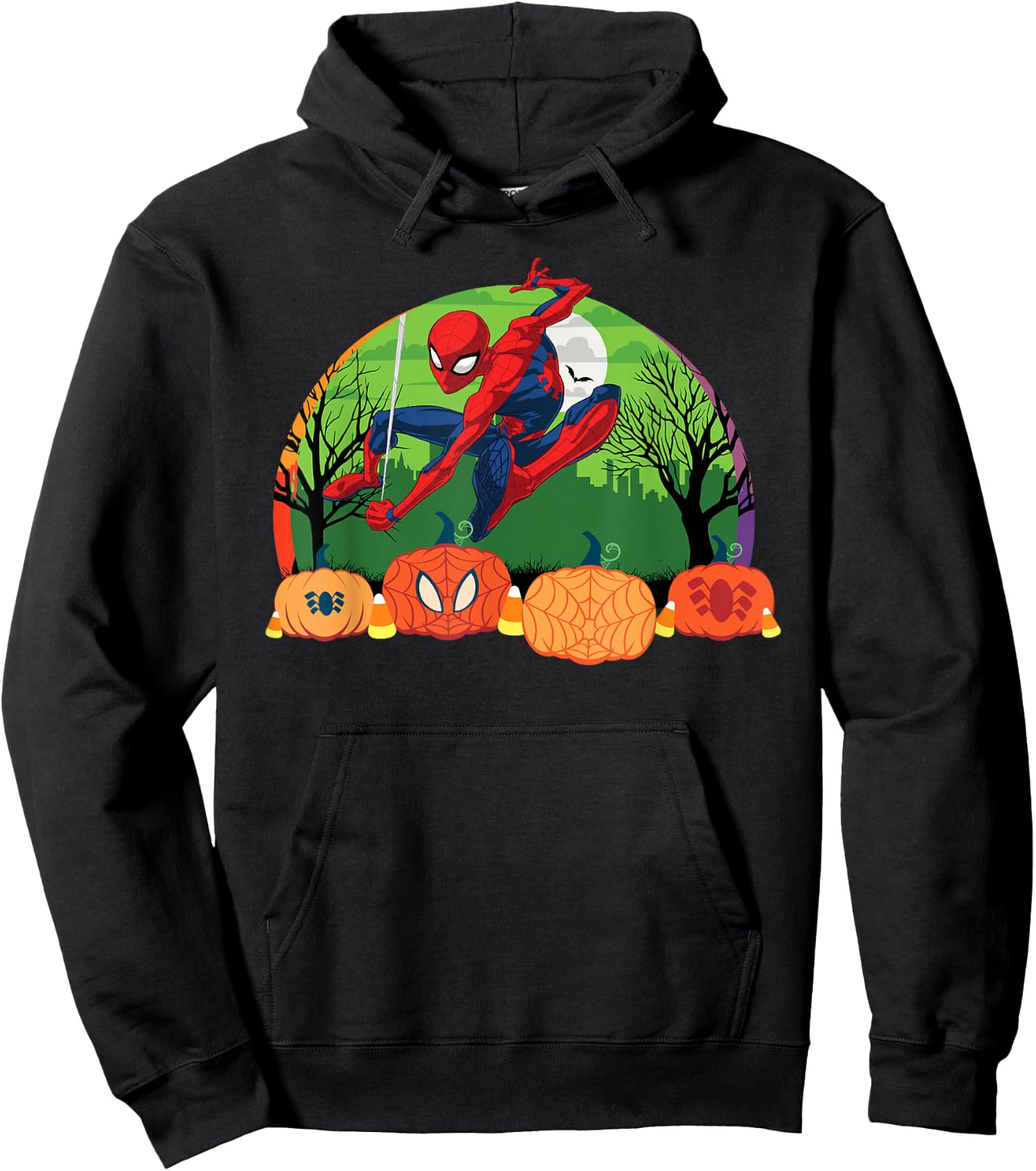 Marvel Spider-Man Spooky Halloween Night with Pumpkins Hoodie - Hoodie | Black