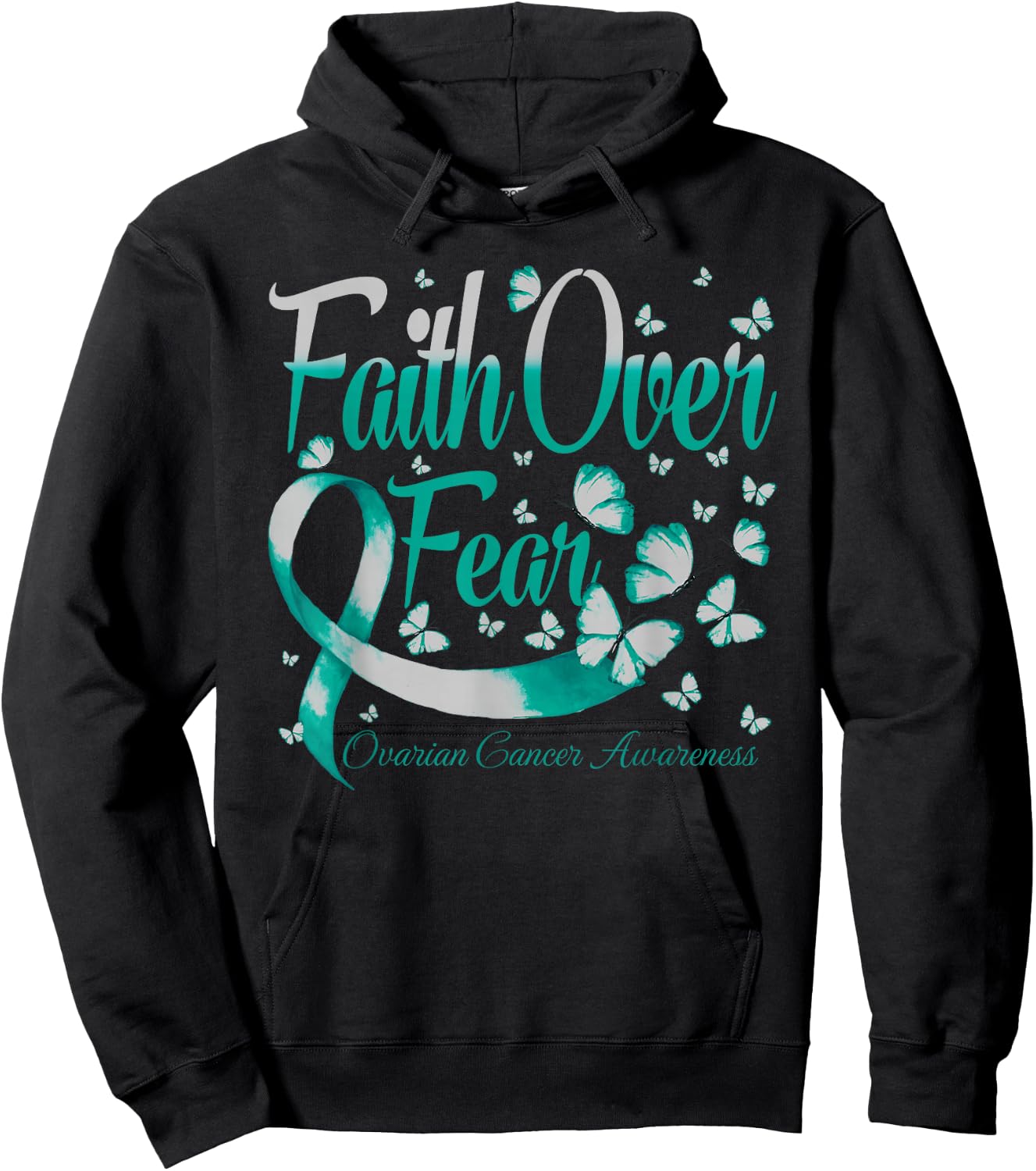 Faith Over Fear Ovarian Cancer Awareness Butterfly Hoodie - Hoodie | Black