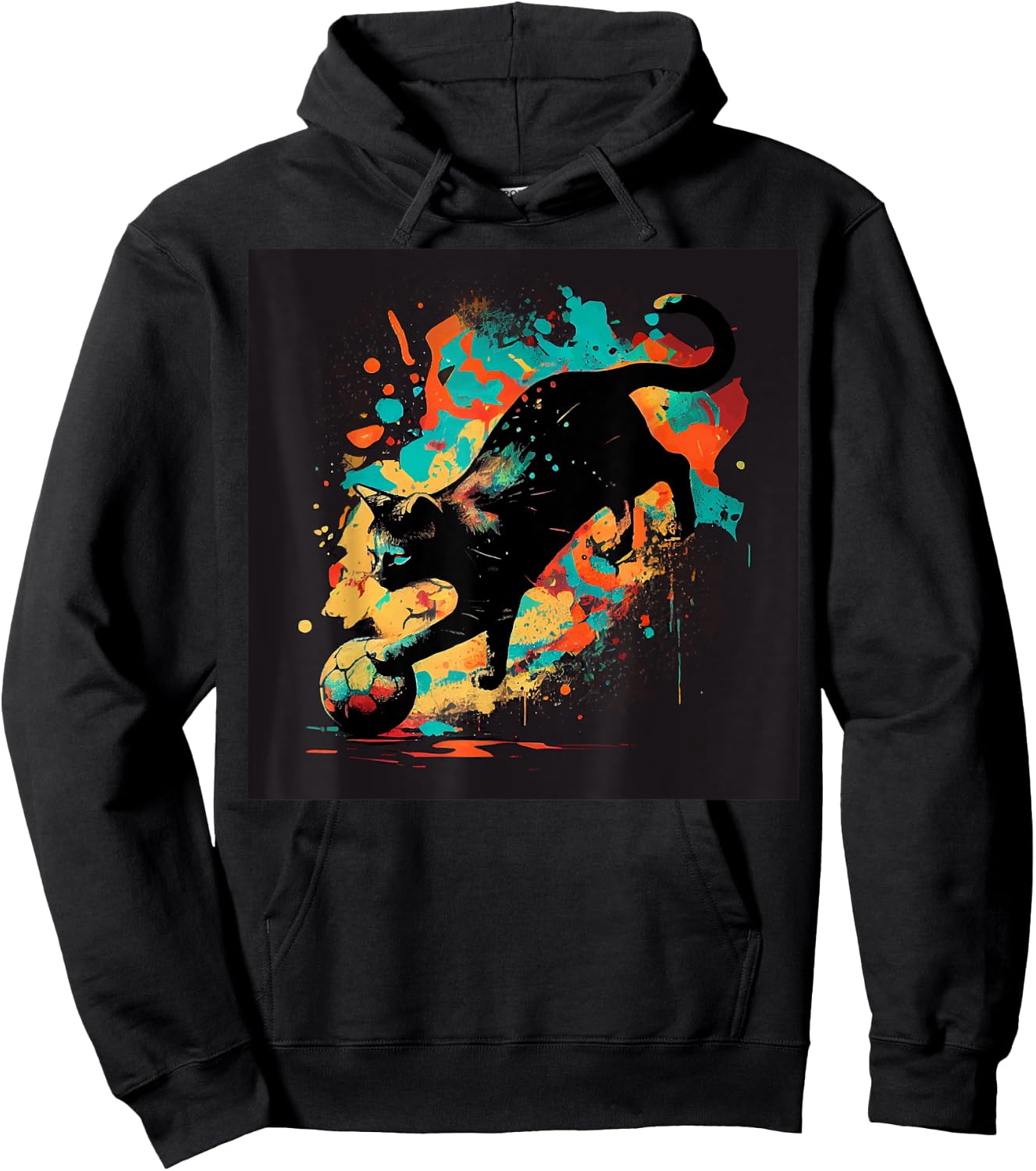 Black Cat Soccer Colorful Hoodie - Hoodie | Black
