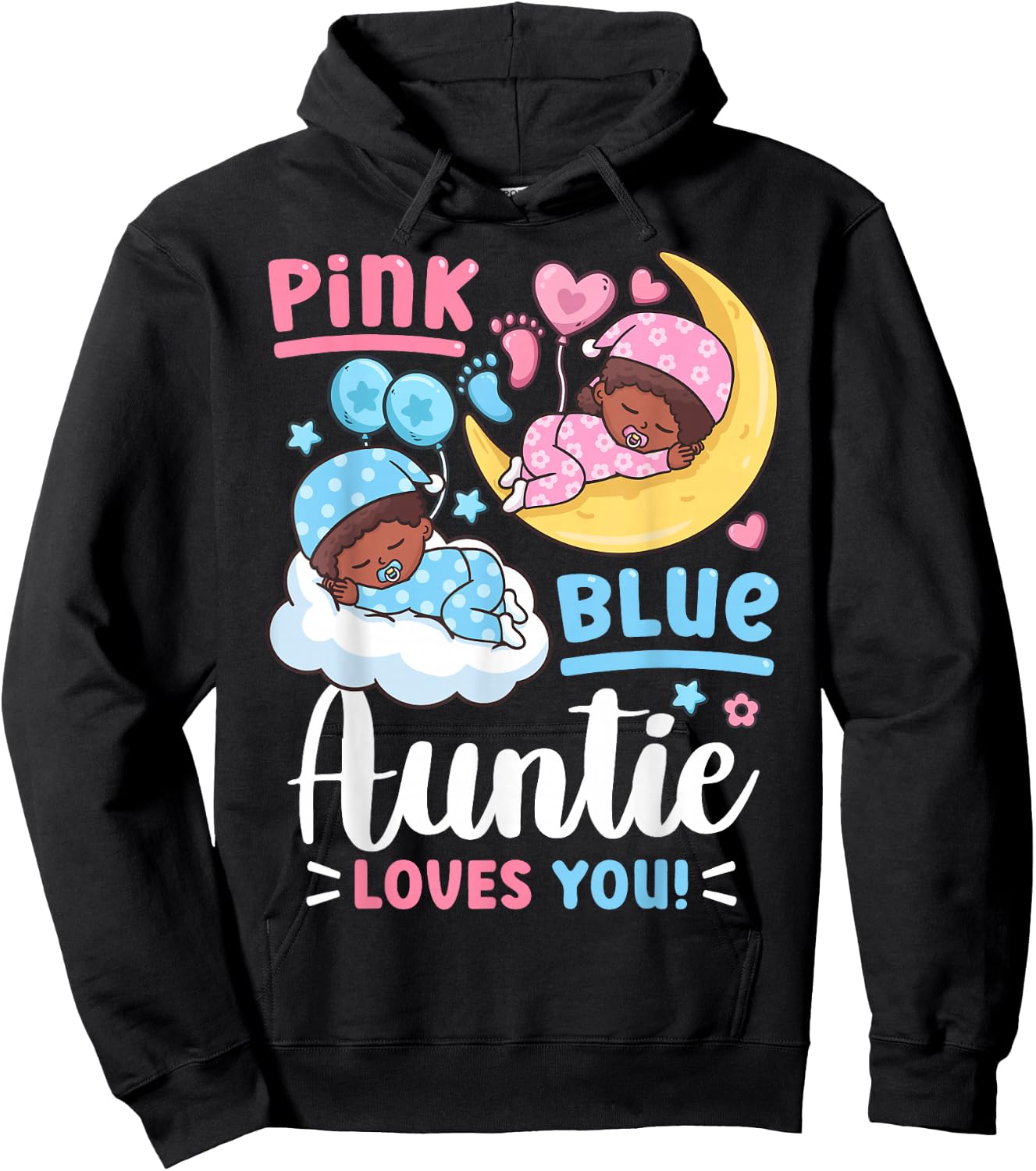 Gender Reveal Pink or Blue Auntie Loves You Small Hoodie - Hoodie | Black