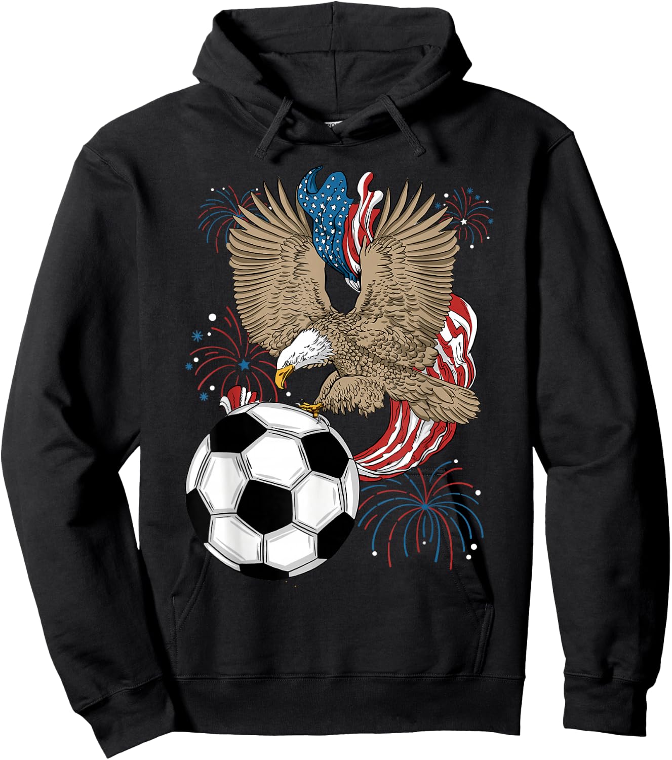 Soccer 4th Of July Eagle USA Flag America Soccer Player Women Kids Men Hoodie - Hoodie | Black