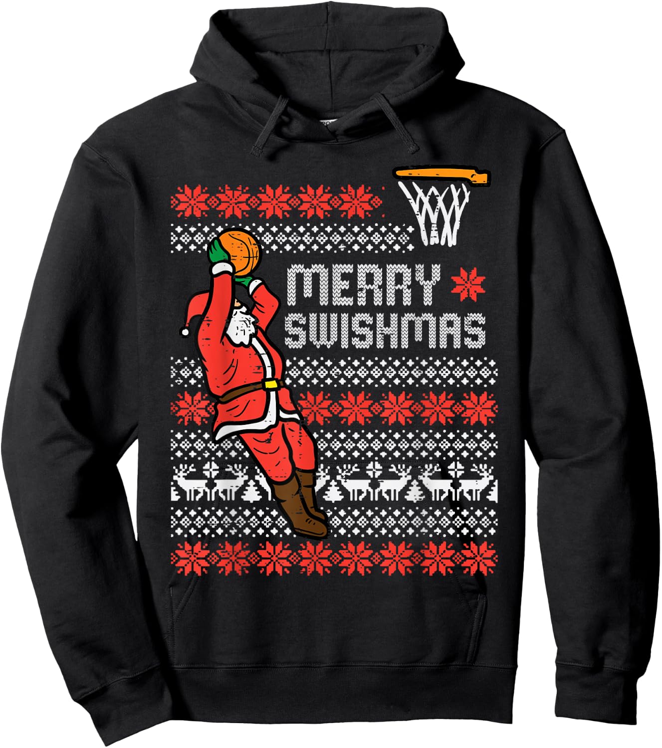 Merry Swishmas Basketball Ugly Christmas Xmas Men Boys Kids Hoodie - Hoodie | Black
