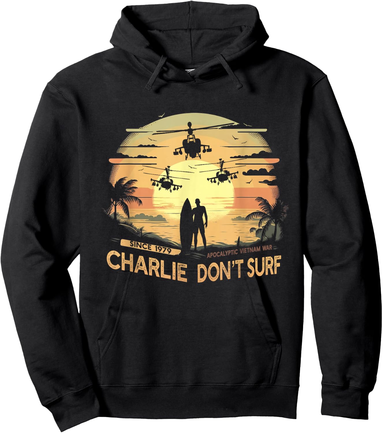 Vietnam War Vintage Sunset - Classic Charlie Don't Surf Hoodie - Hoodie | Black