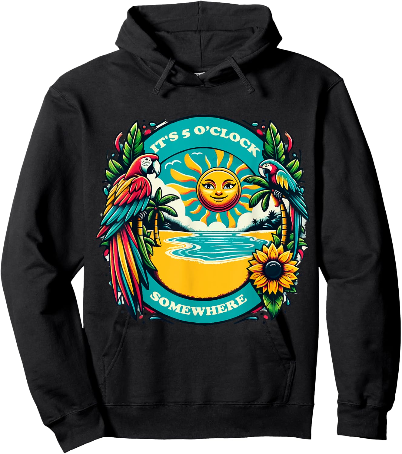 It's 5 O’clock Somewhere-Parrot Summer Beach Hoodie - Hoodie | Black