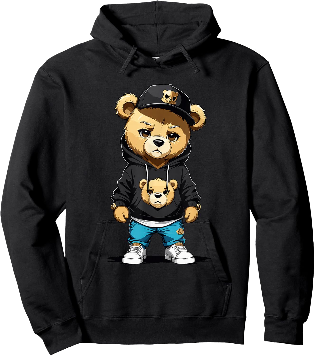 Teddy Bear Gangster in Hip Hop Street Clothes Hoodie - Hoodie | Black