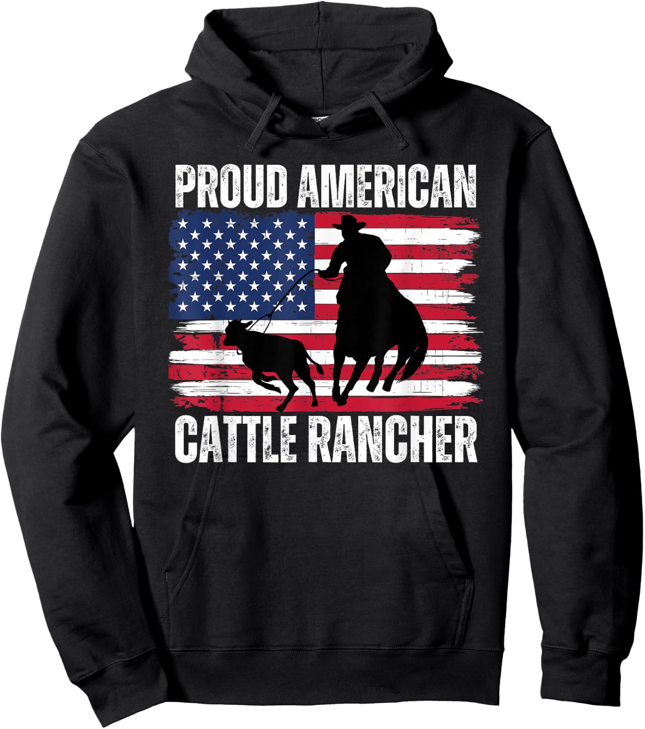 Proud American Cattle Rancher Patriotic Flag Ranchers Gifts Hoodie - Hoodie | Black