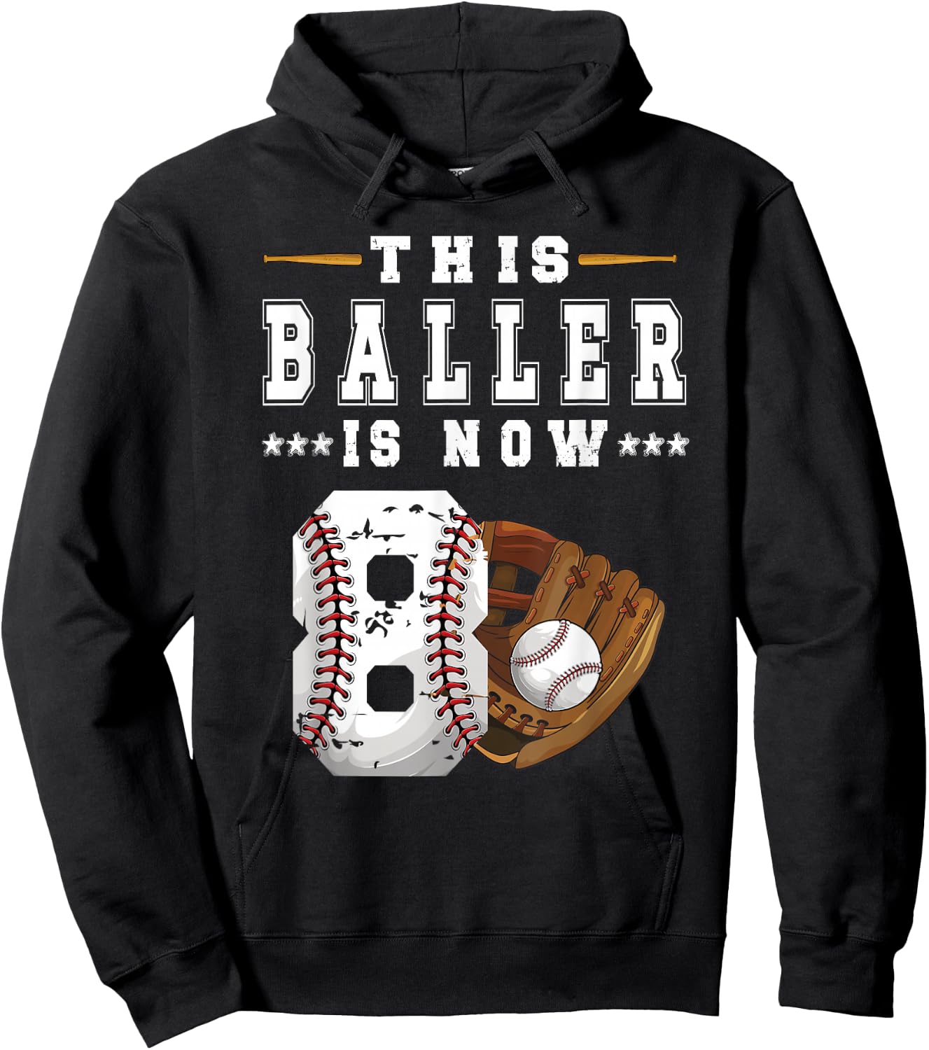 8th Birthday Baseball Boy Eight Year Old Baseball Player Hoodie - Hoodie | Black