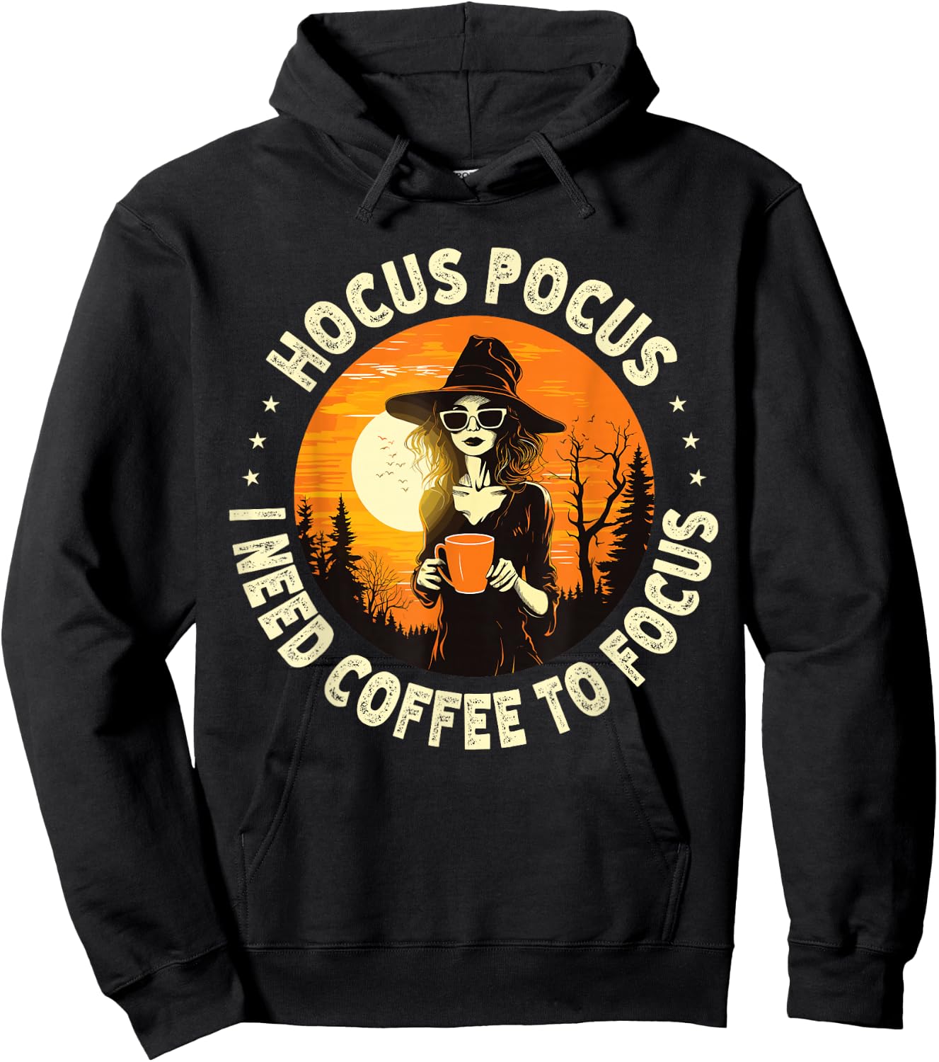 Hocus Pocus I Need Coffee To Focus Witch Halloween Hoodie - Hoodie | Black