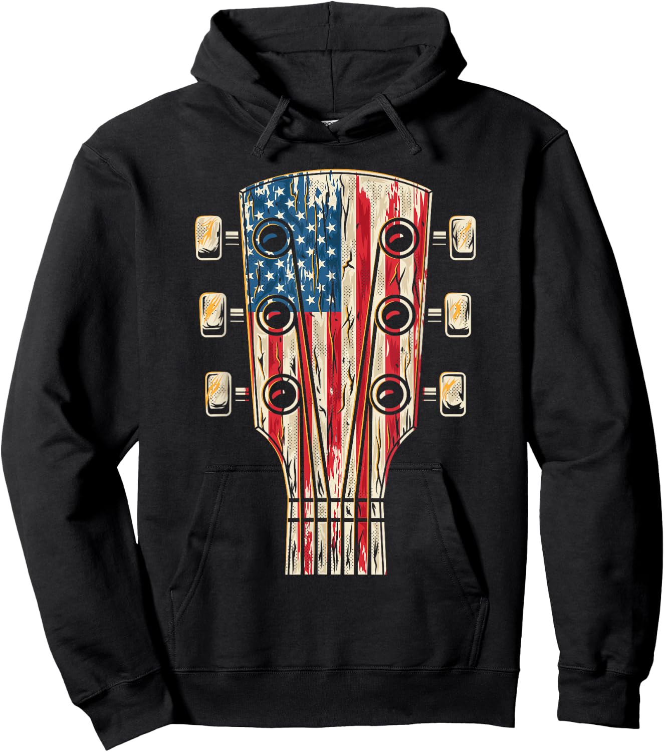 American Flag Guitar 4th of July Guitarist USA Country Music Hoodie - Hoodie | Black